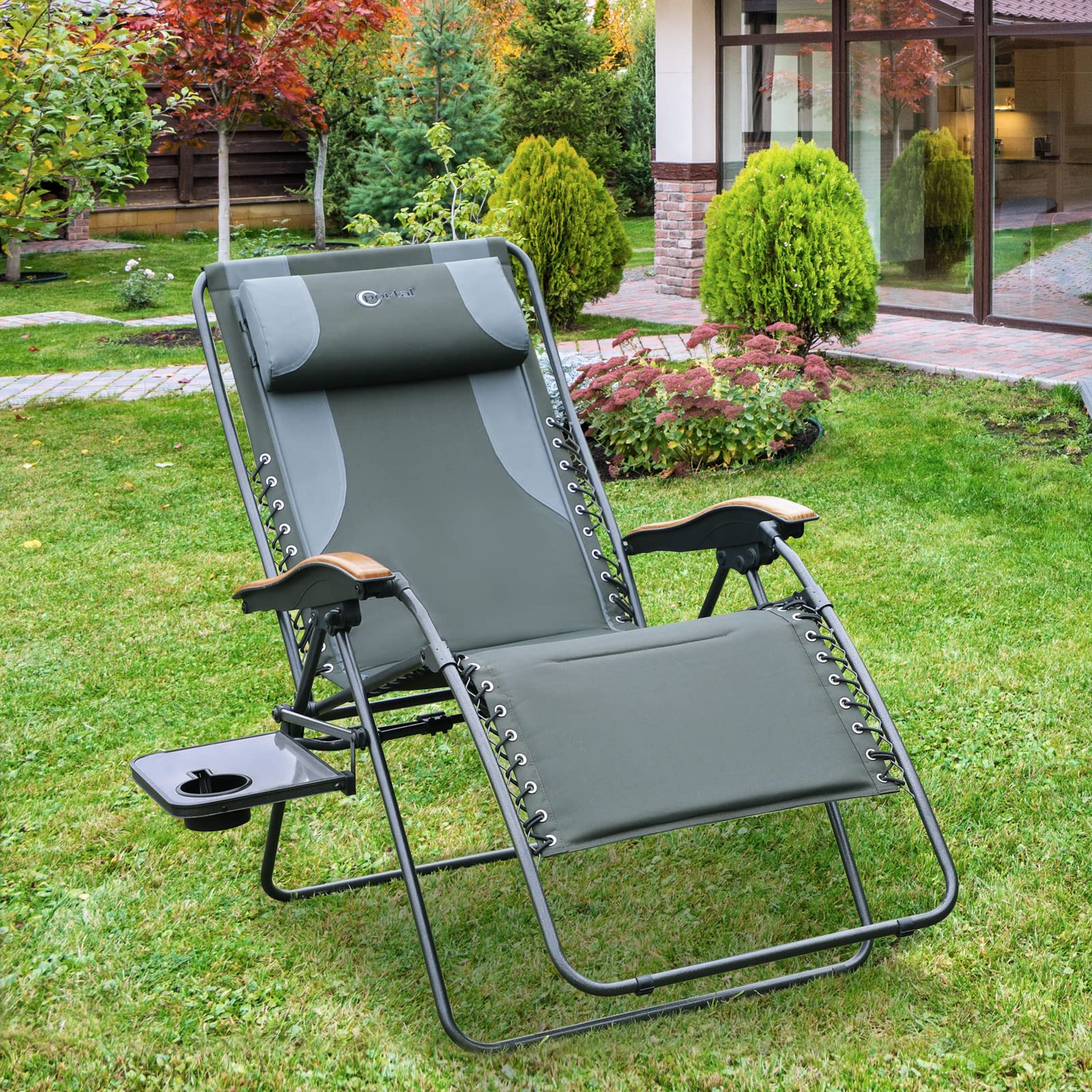 **Oversized Mesh Back Zero Gravity Reclining Patio Chair – XL Padded Seat, Adjustable Pillows & Cup Holder – Folding Lounge Chair for Poolside, Backyard, Lawn – Supports 350lbs – Perfect for Relaxing Outdoors**