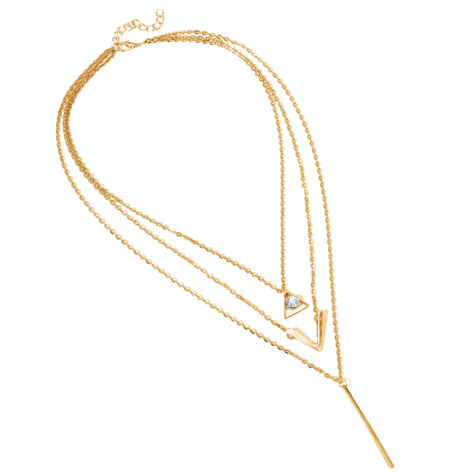 3 Layer Geometric Rhinestone Necklace for Women - Gold Layered Pendant Necklace with Mom Heart Charm | Perfect for Mother's Day Gifts, Date Night & Special Occasions