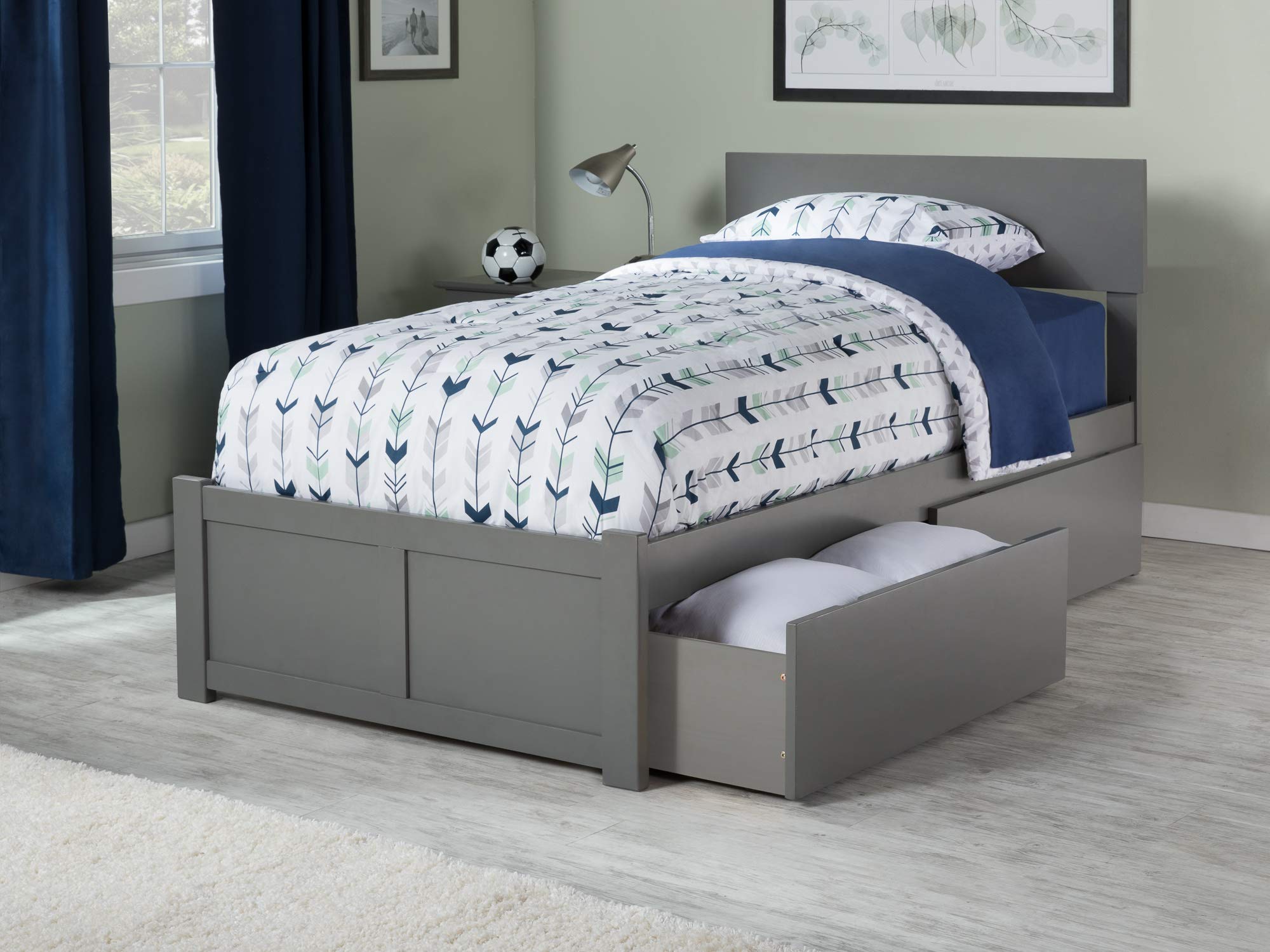 AFI Orlando Twin Size Platform Bed with Footboard & Storage Drawers in Grey - Space-Saving Bed Frame for Small Bedrooms, Kids Rooms & Guest Rooms