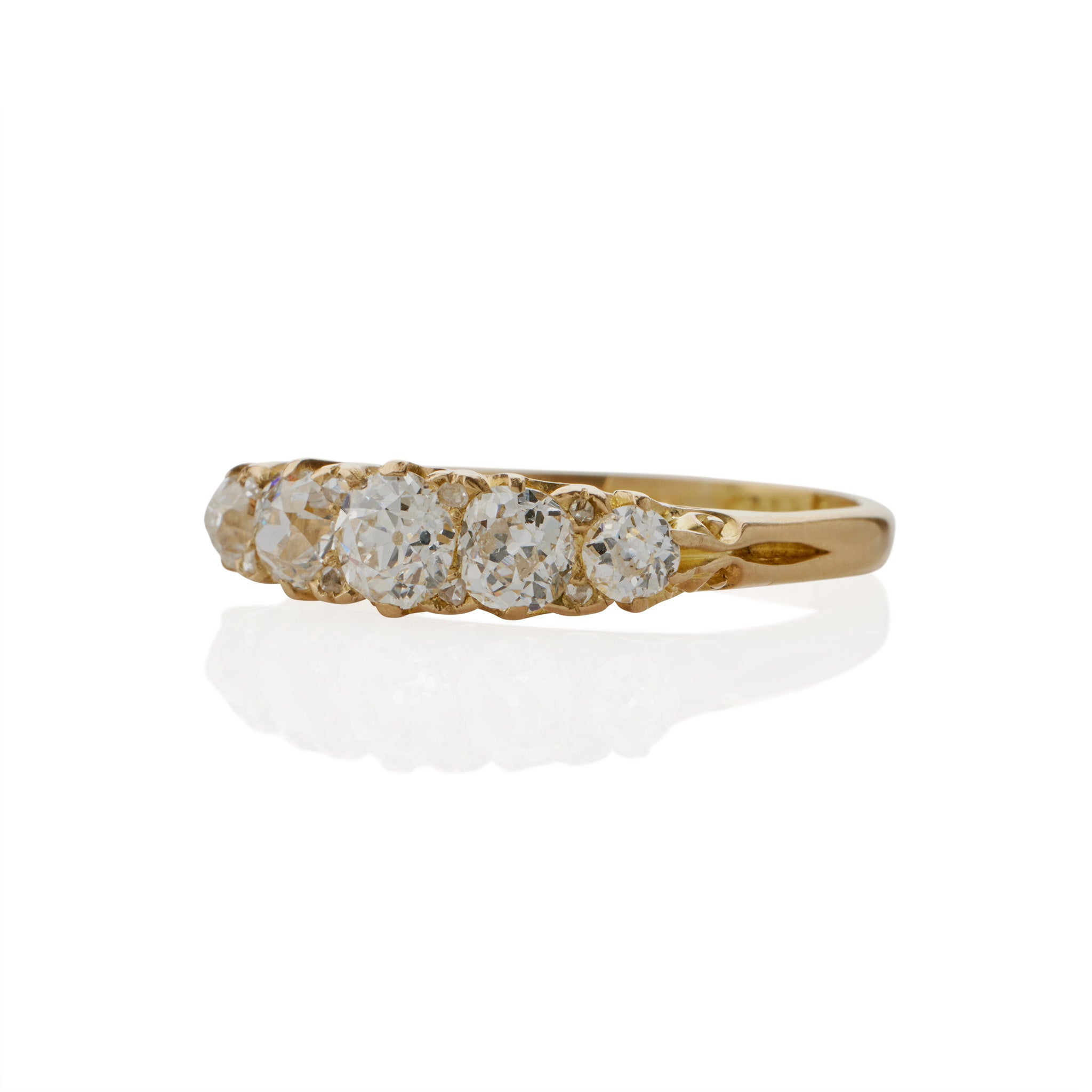 Antique English 18K Gold Five-Stone Diamond Ring - Vintage Engagement Ring, Wedding Band, Anniversary Gift for Her