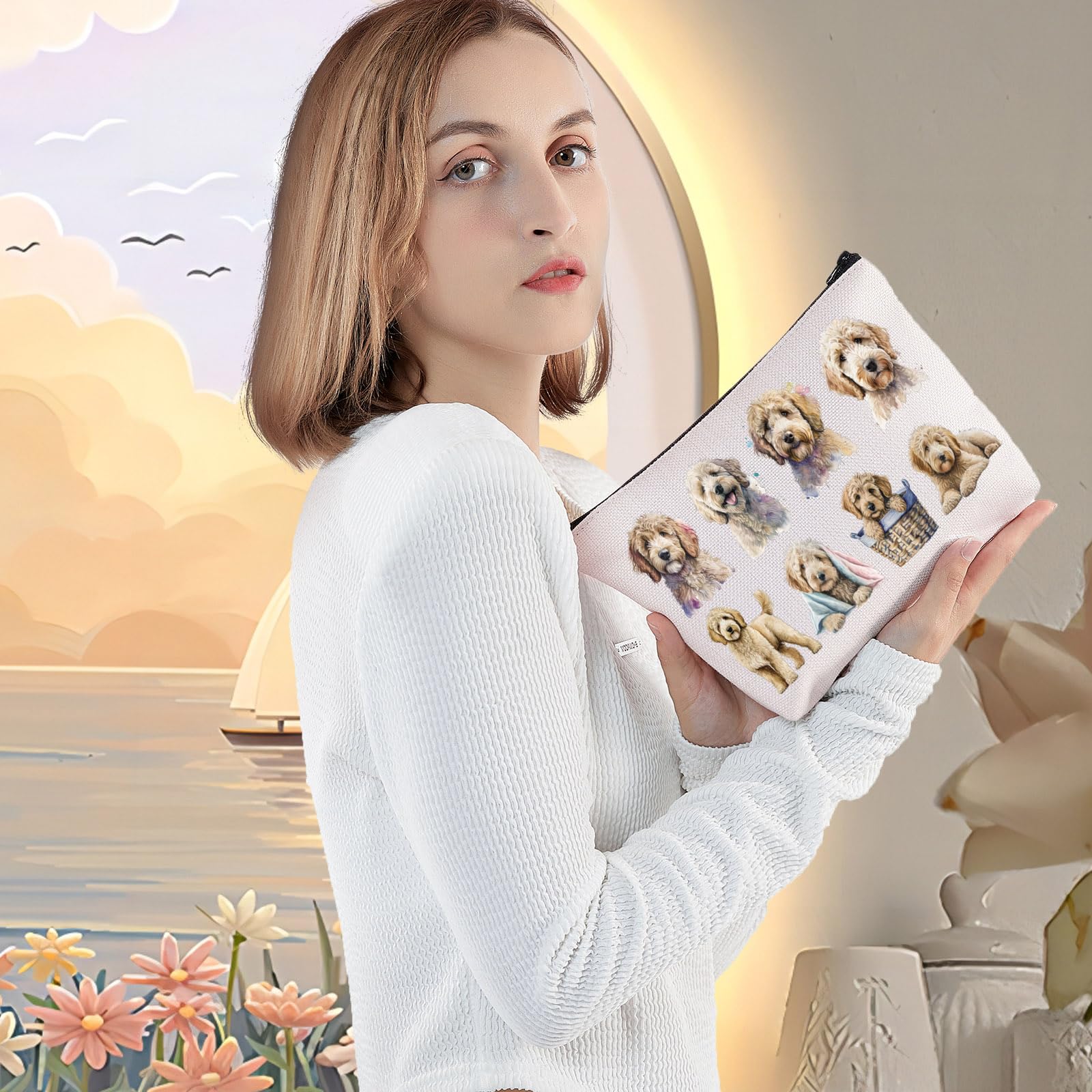 LEVLO Cockapoo Cosmetic Makeup Bag - Cute Dog Lover Gift for Women, Travel Toiletry Pouch for Dog Moms - Perfect for Travel, Gym & Daily Use (Cockapoo Pattern)