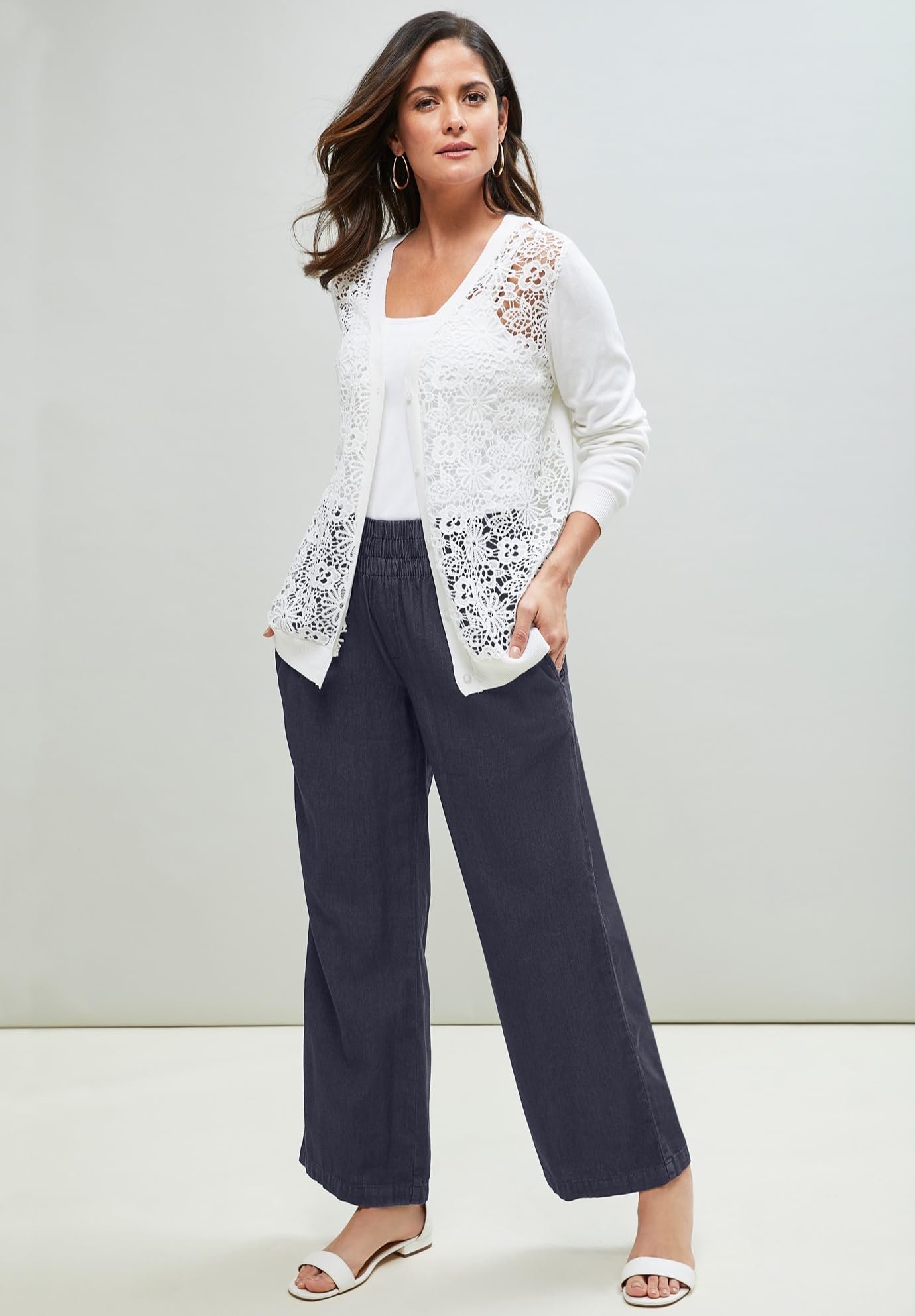 Jessica London Plus Size Chambray Wide Leg Pants for Women | Casual Comfort