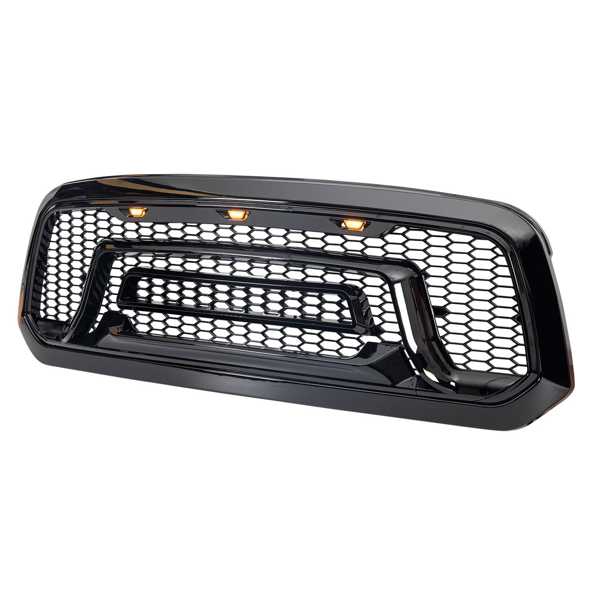 AMERICAN MODIFIED Front Grille Replacement for 2013-2018 Dodge Ram 1500 | Glossy Black Truck Grill with Amber LED Lights | Perfect for Off-Roading & Custom Truck Upgrades