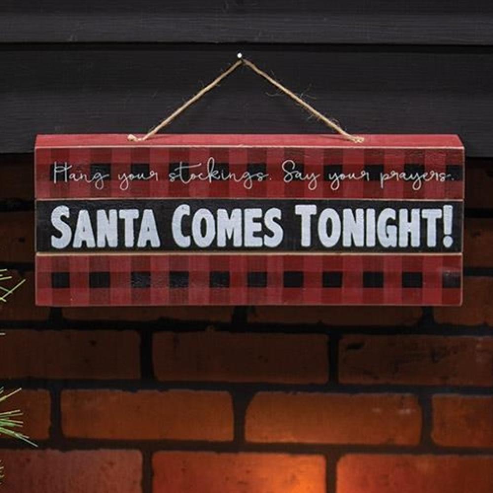 Santa Comes Tonight Sign - Christmas Holiday Decor for Home, Fireplace & Front Door - Festive Seasonal Wall Hanging for Xmas Eve & Holiday Parties