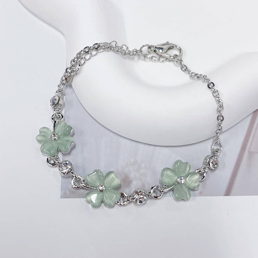 Lucky Four Leaf Clover Bracelet for Women - Elegant Cat Eye Crystal Shamrock Jewelry | Best Friend Birthday & Christmas Gift | St. Patrick's Day Accessories | Perfect for Everyday Wear, Office, Parties & Special Occasions