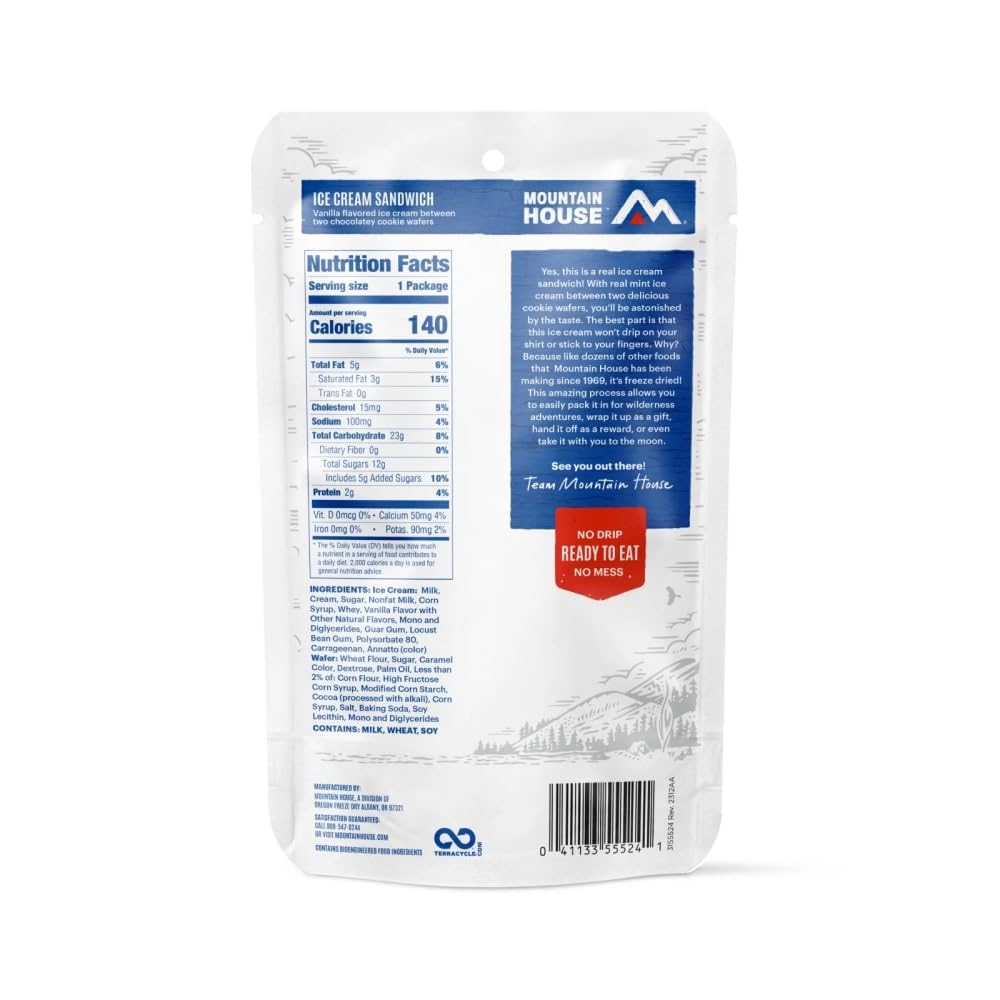 Mountain House Vanilla Ice Cream Sandwich - Freeze Dried Dessert for Backpacking, Camping & Emergency Food Supply | Lightweight Survival Snack | Perfect for Hiking, Outdoor Adventures & Prepper Pantry