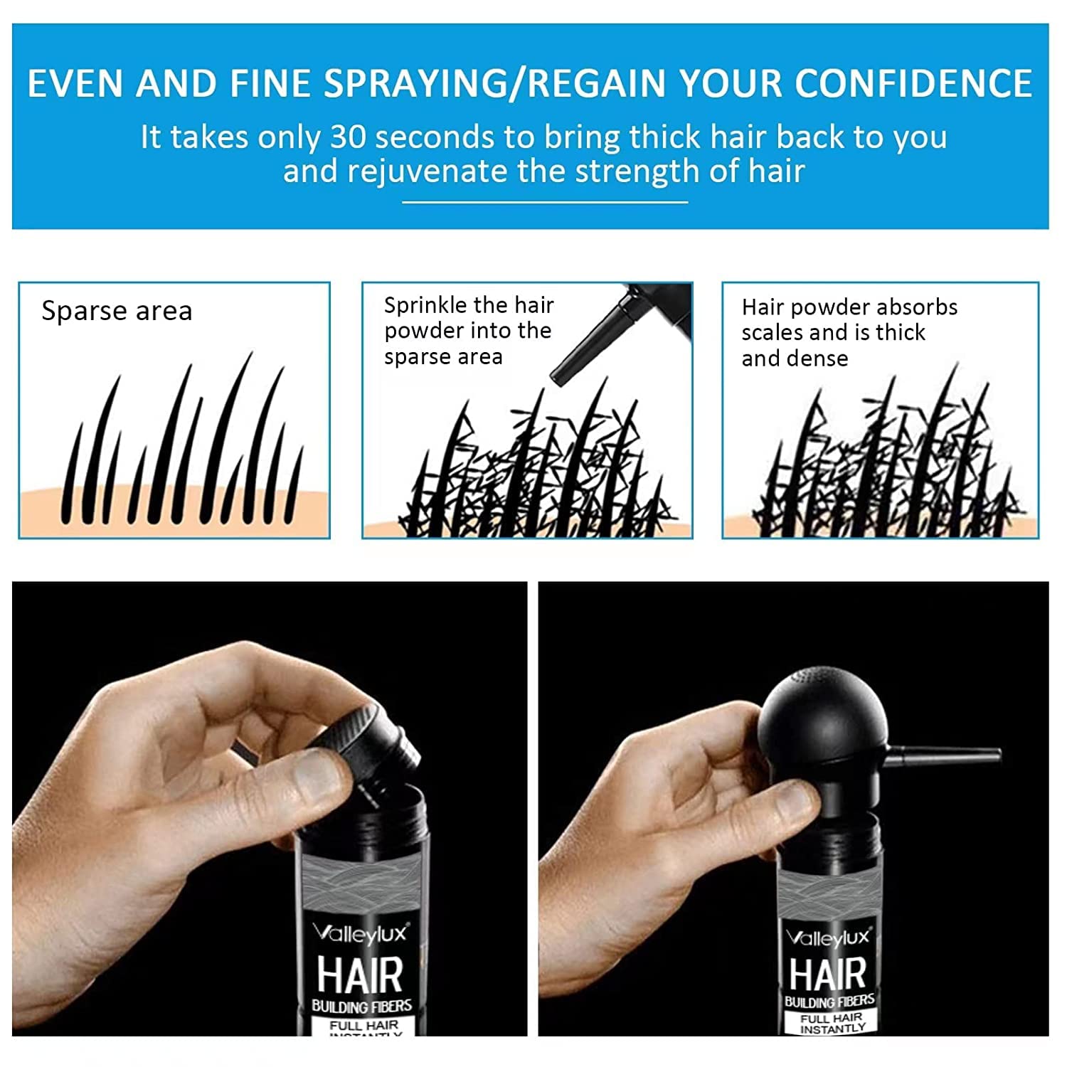 Stylazo Hair Building Fibers for Thicker Looking Hair - 25g Refill Pack (Black) | Instant Hair Volume Solution for Men & Women | Perfect for Daily Use, Special Occasions & Hair Loss Concealment