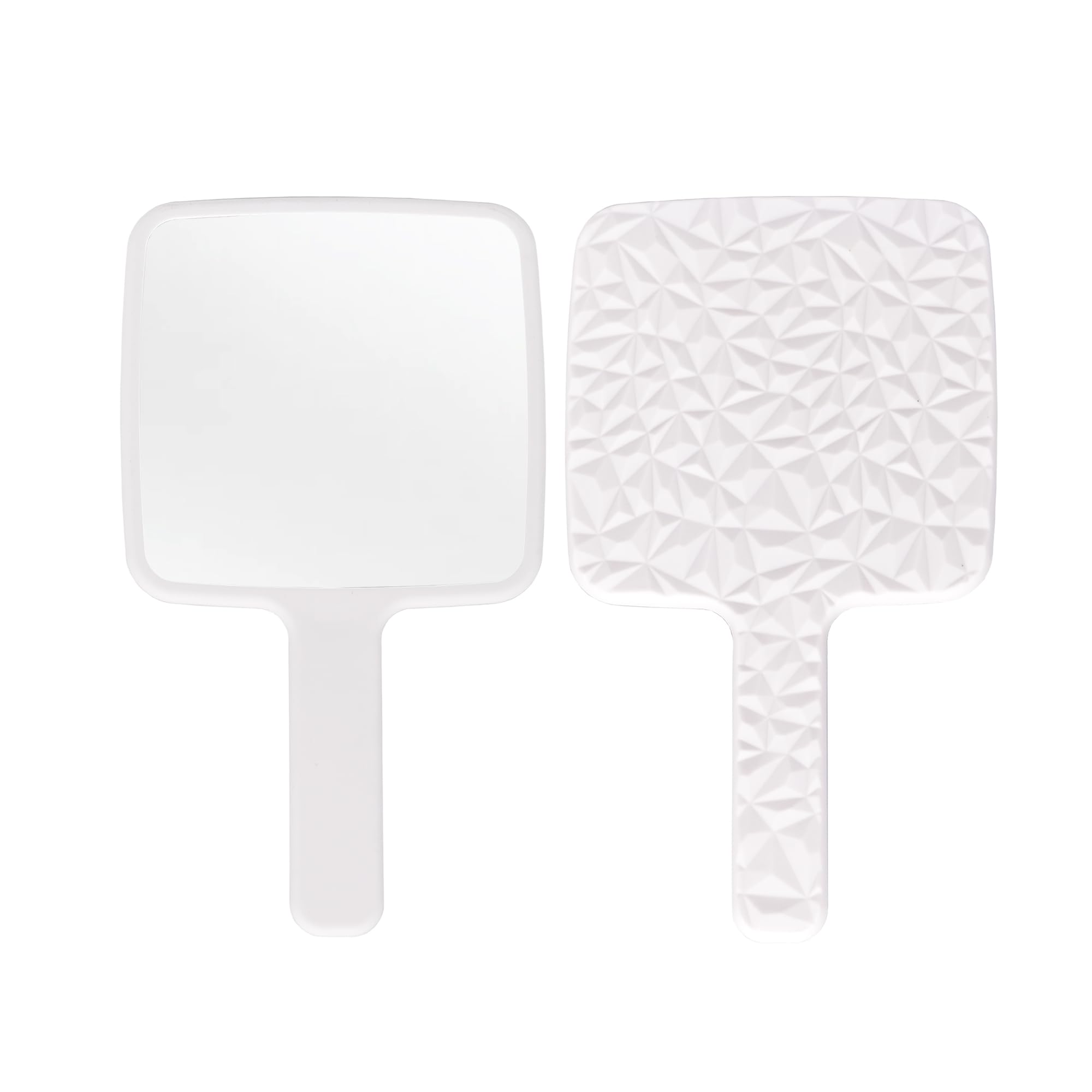 Square Handheld Mirror - 9 x 5.1 Inch Travel Mirror with Diamond Pattern, White - Perfect for Makeup, Travel, and Home Decor