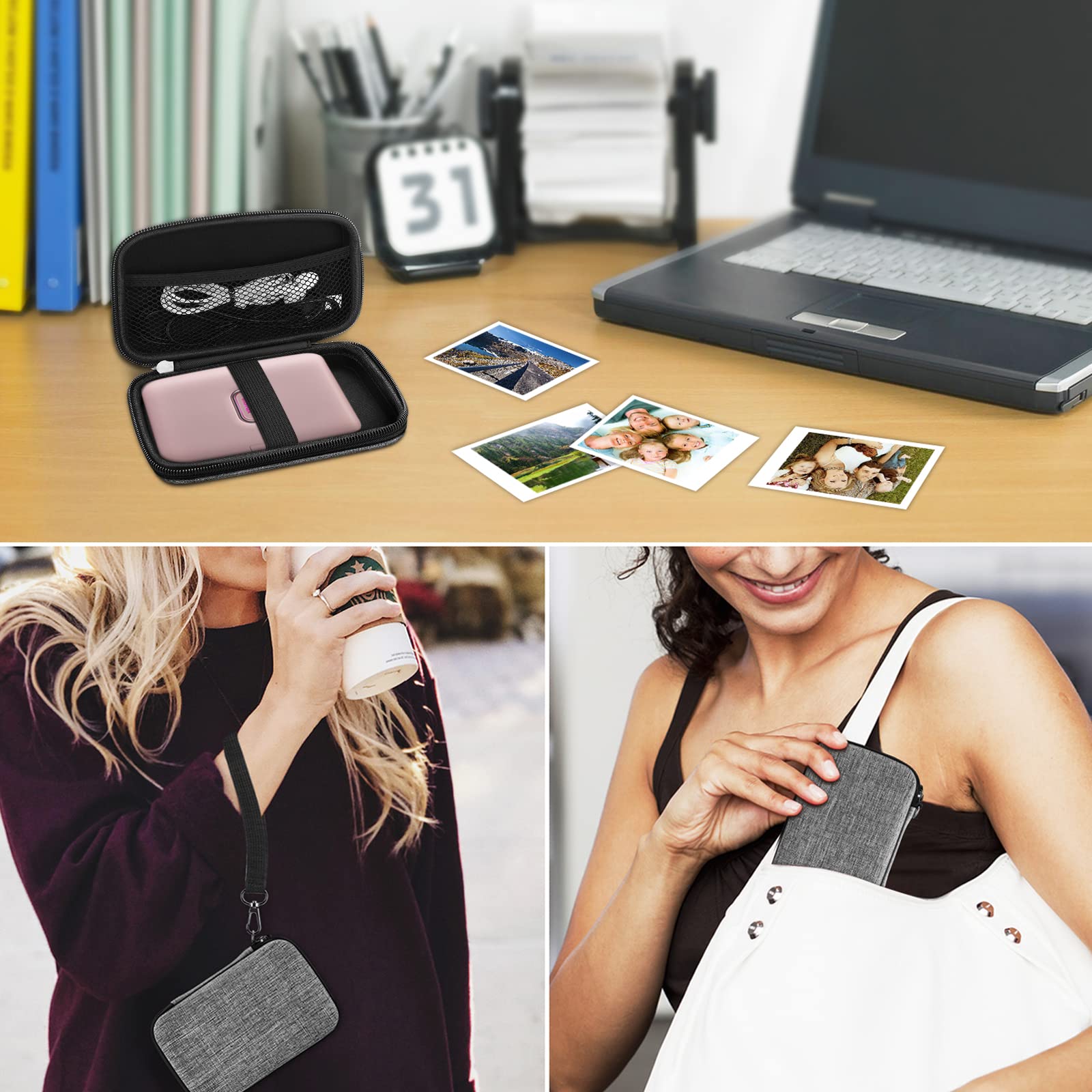 FINTIE Hard EVA Shockproof Protective Case for HP Sprocket Plus, Instax Mini Link & Canon Zoemini Photo Printers - Portable Carrying Storage Pouch in Denim Gray | Perfect for Travel, Home Storage & Photo Printer Protection