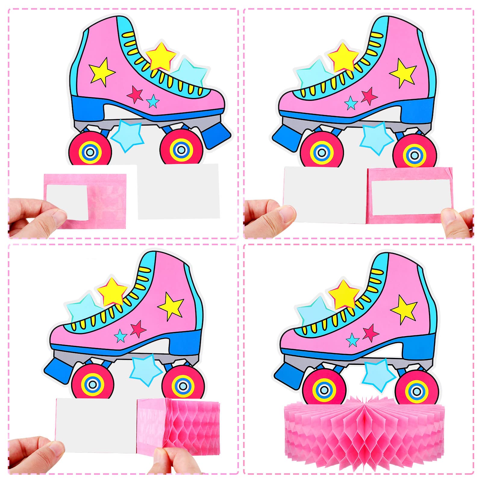9 Pcs Retro Roller Skate Party Decorations - 3D Honeycomb Skateboard Centerpieces for 80s 90s Themed Parties, Birthdays & Roller Rink Events - Perfect Table Decor & Skating Party Supplies