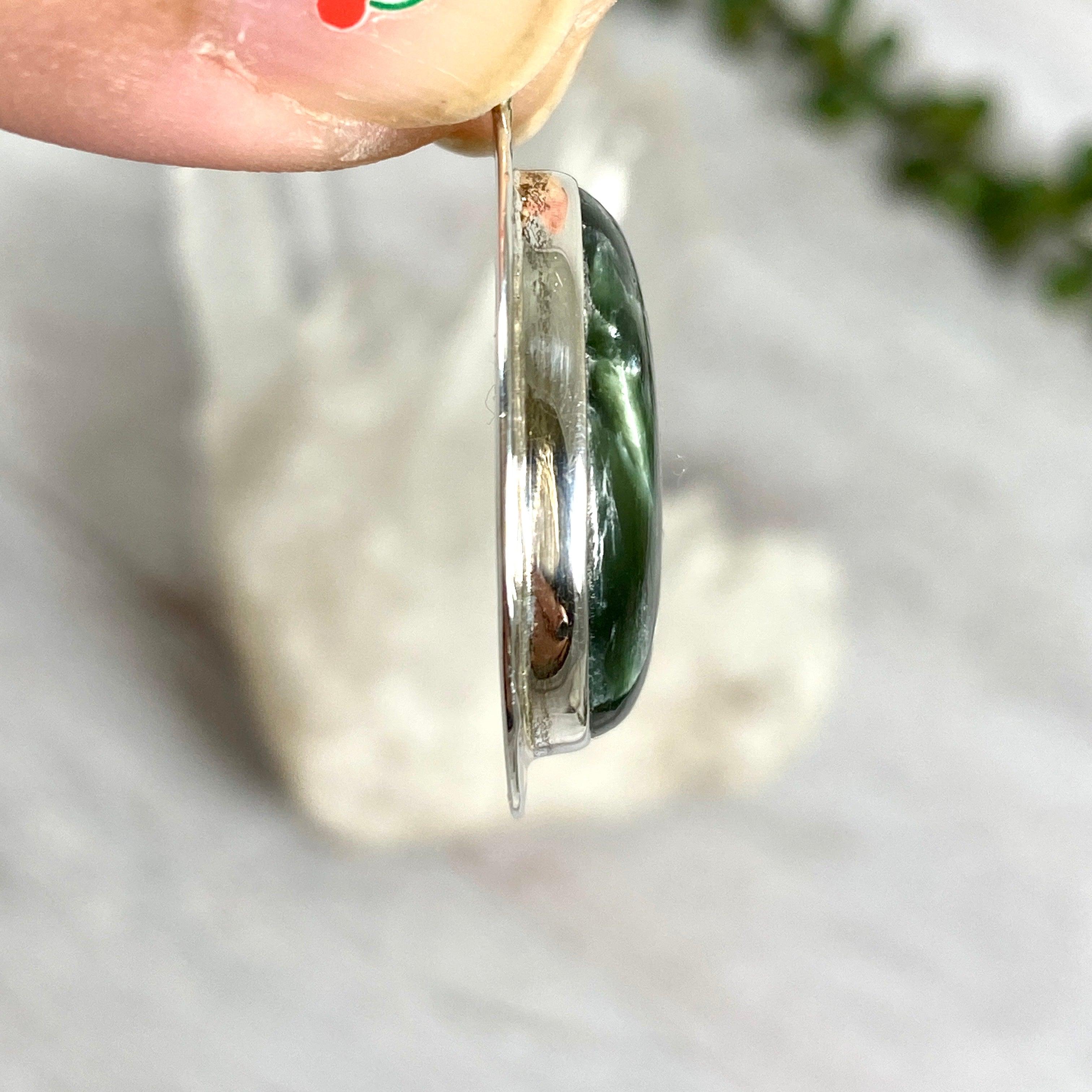 Natural Seraphinite Oval Cabochon Pendant with Handcrafted Beaten Banding - KPGJ2511 | Healing Crystal Jewelry for Meditation & Spiritual Gifts