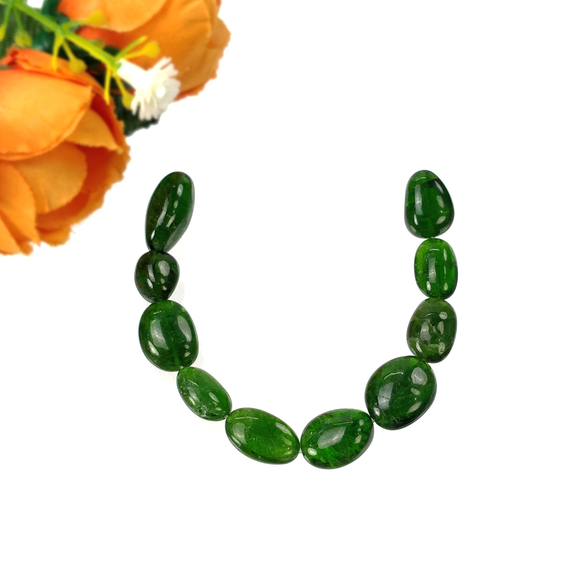 Natural Green Chrome Diopside Loose Beads - 44.60cts, 8x7mm to 14mm Uneven Tumbles (4.1 Beads) | High-Quality Gemstone for Jewelry Making, DIY Crafts & Healing Crystals