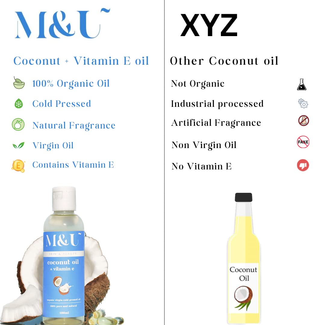 Pure Organic Virgin Coconut & Vitamin E Oil for Hair Growth & Skin Care - 100% Cold Pressed, Natural Moisturizer for Dry Hair & Face - 100ml | Perfect for Daily Hair Treatment & Massage Therapy