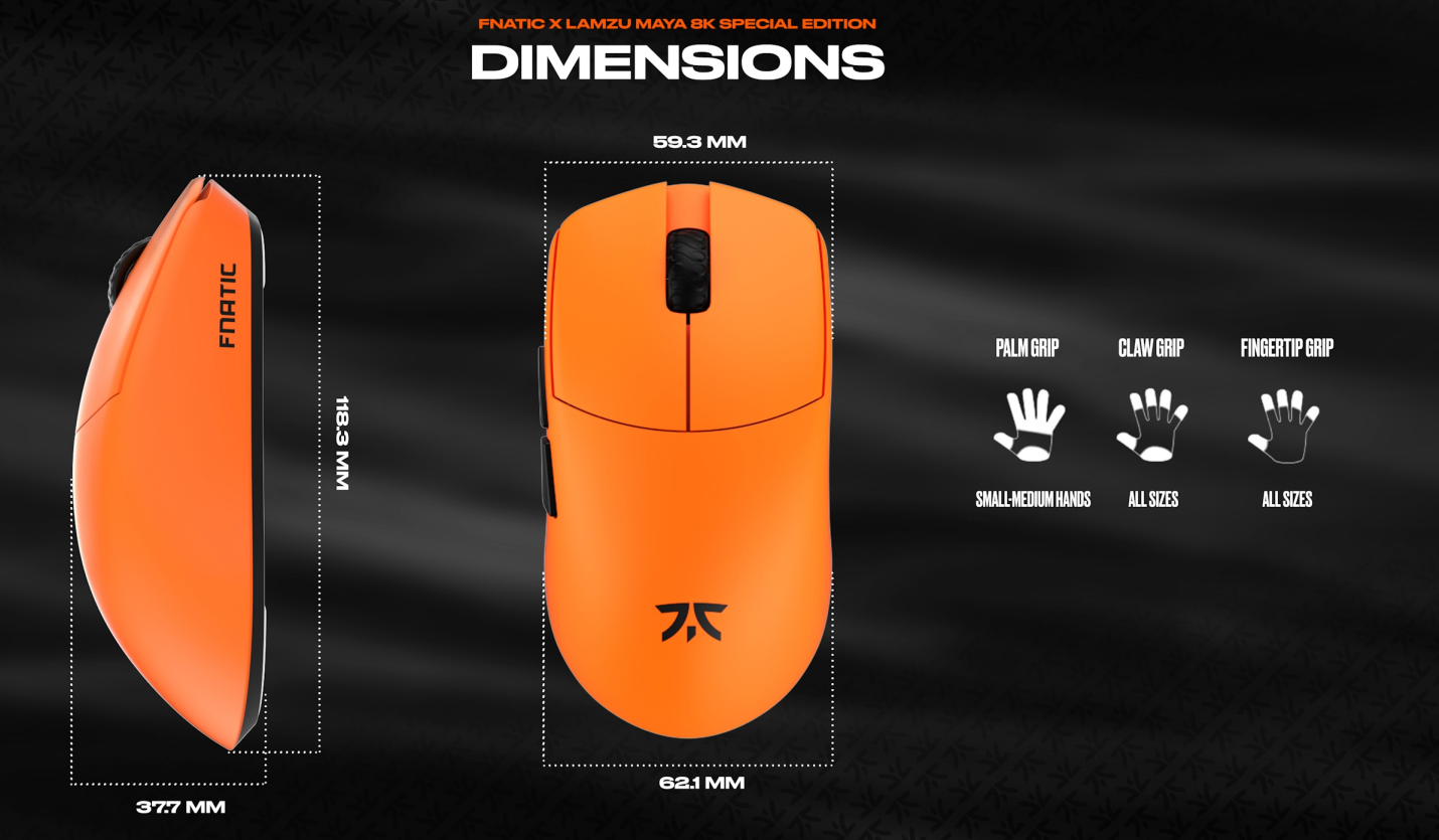Fnatic x Lamzu Maya 8K Wireless Gaming Mouse - Ultra-Light 49g, 8K Polling Rate, Optical Switches - Perfect for Esports, FPS & MOBA Gaming