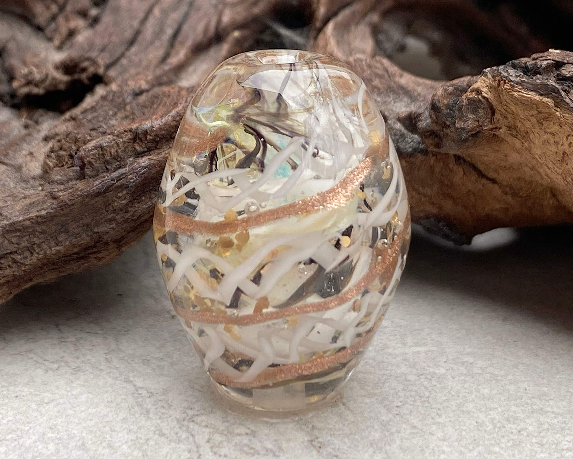 White & Gold Spiral Lampwork Glass Focal Bead for Jewelry Making - DIY Necklace, Bracelet, Earrings Craft Supplies - Perfect for Bohemian Style Accessories