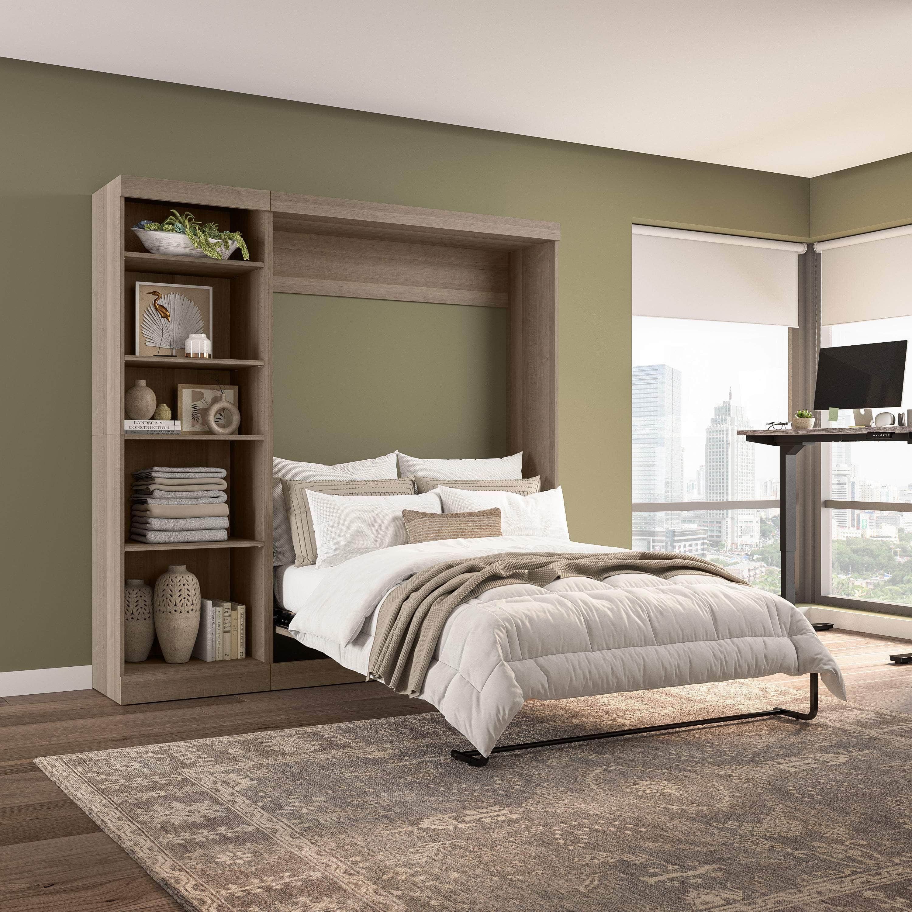 Pur Full Murphy Full Bed with Storage Unit (84W) - 7 Color Options | Space-Saving Wall Bed for Small Apartments & Guest Rooms