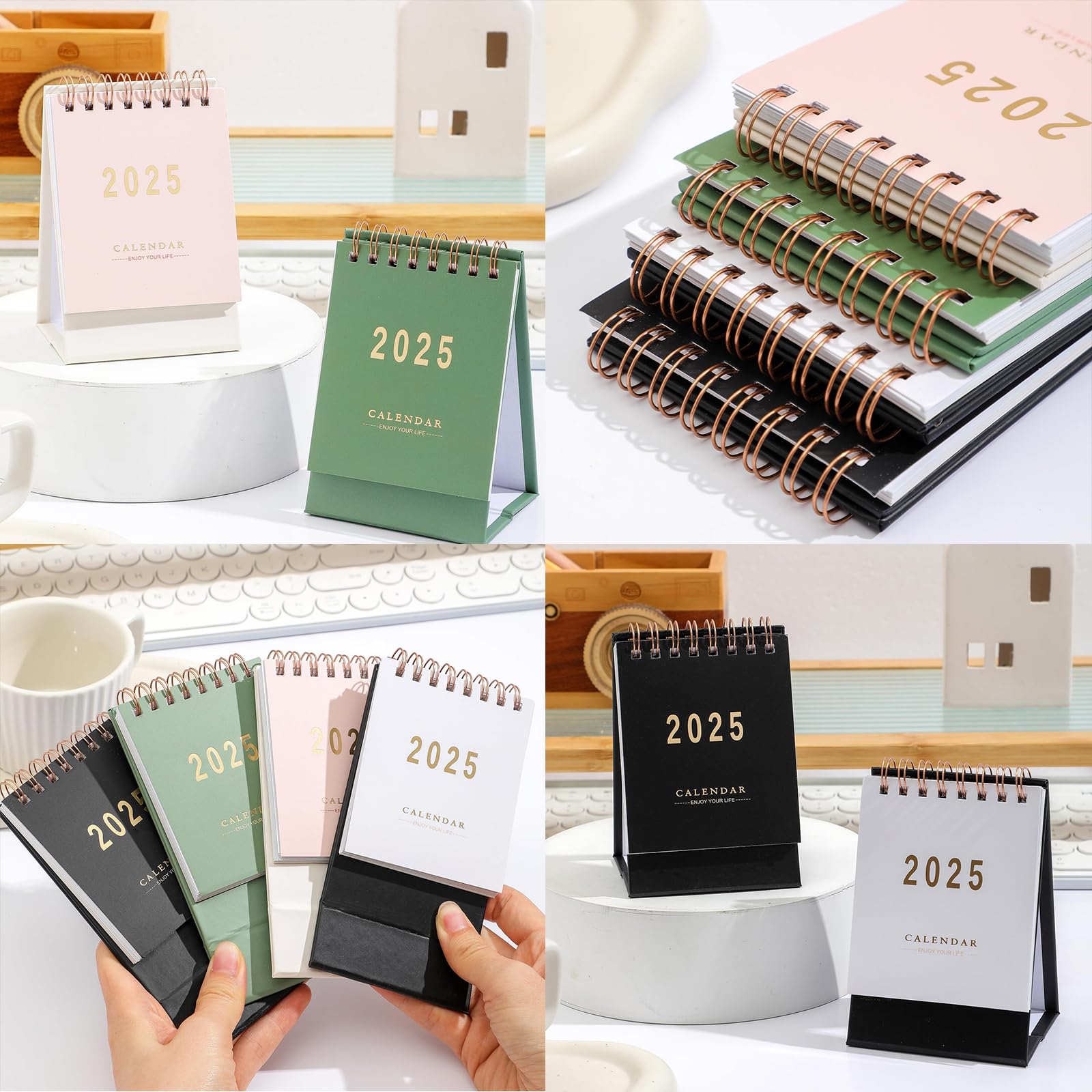 8-Piece Mini Desk Calendar Set 2025 with Gift Bag & Cards - Small Desktop Planner for Home, Office, School (4 Colors) | Perfect for Easter, Graduation, Coworker Gifts & Daily Planning Until December 2025