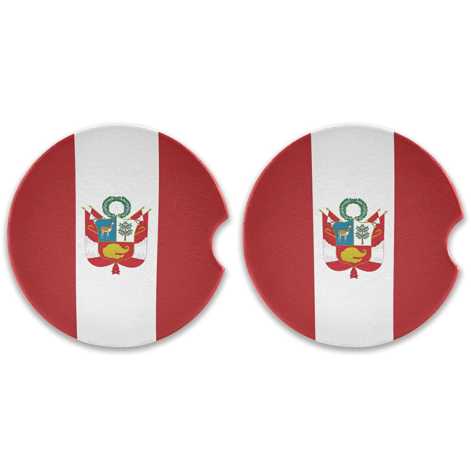 Peru Flag Car Coasters 2 Pack - Absorbent Drink Coasters for Cars - Cute Car Accessories for Women - Perfect for Road Trips, Commuting & Protecting Your Cup Holders