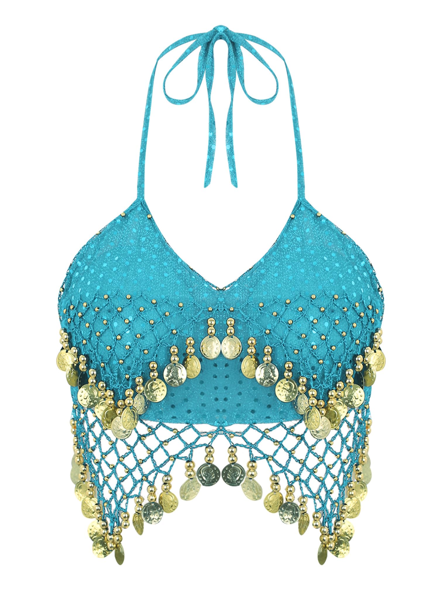 iiniim Women's Glitter Sequins Belly Dance Bra Top - Halter Beaded Tassel Crop Top for Belly Dancing, Performances & Costume Parties | Perfect for Dance Shows, Halloween & Festive Events