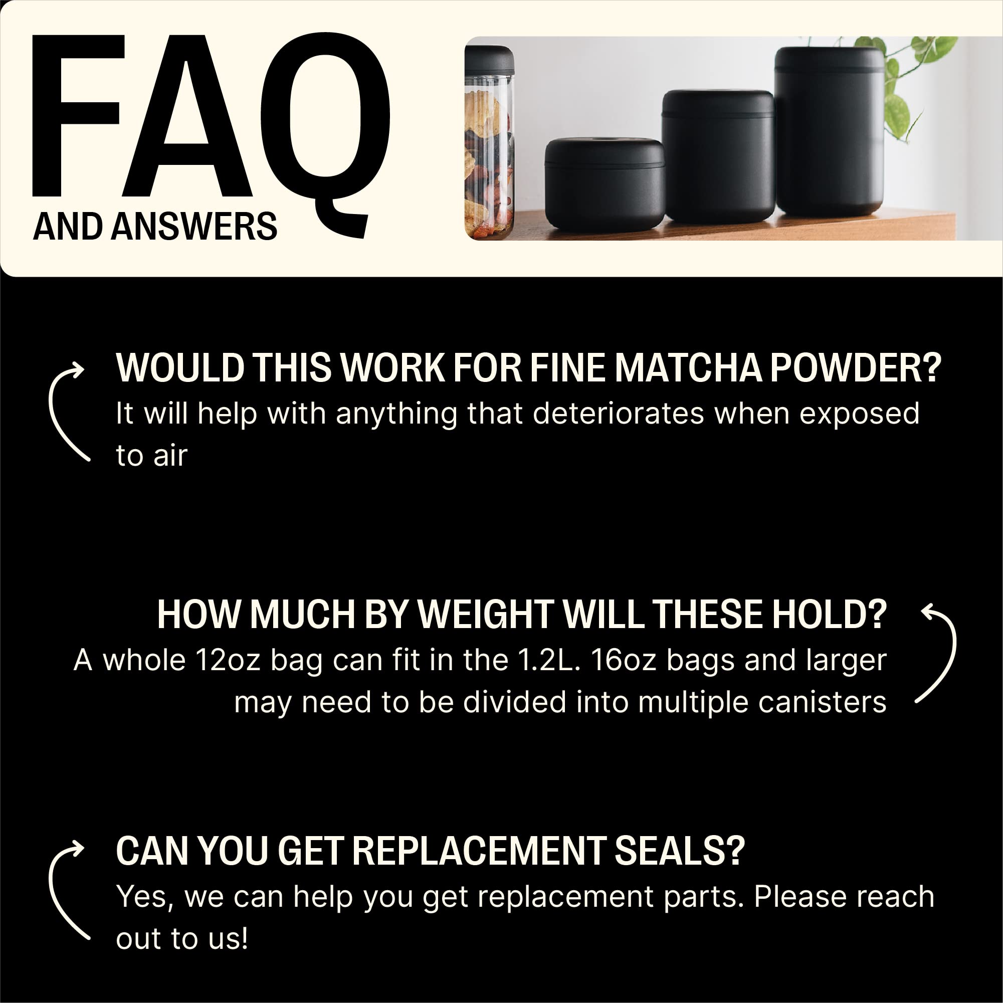 Fellow Atmos Vacuum Coffee Canister & Airtight Food Storage Container - 0.7L (11oz) Coffee Bean Keeper - Matte Black - Perfect for Kitchen, Pantry & Fresh Coffee Storage