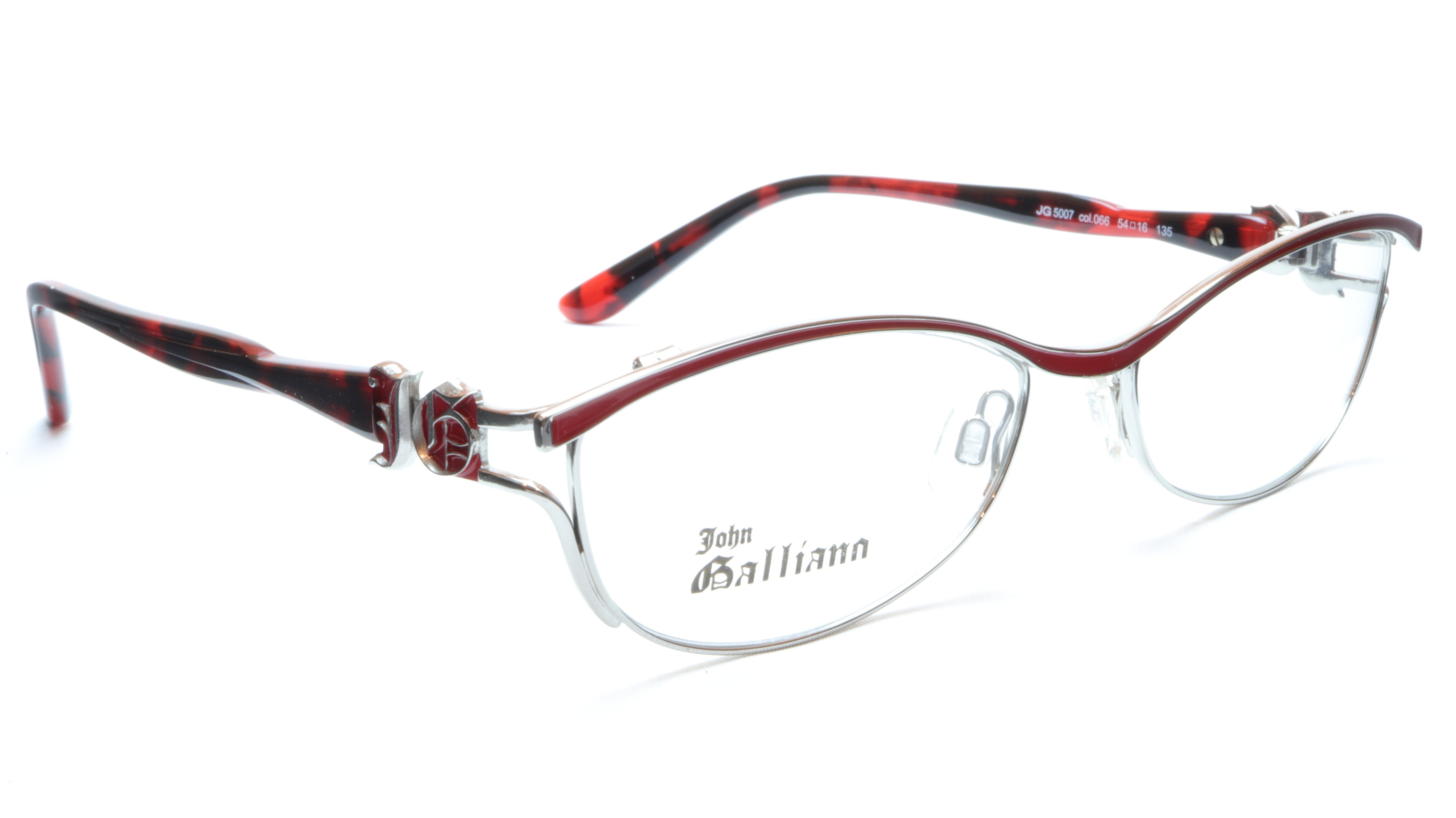 John Galliano JG5007 066 Silver Red Metal Eyeglass Frames - Made in Italy - 54-16-135 Size - Luxury Designer Optical Glasses for Men & Women - Perfect for Office, Reading & Fashion Accessories