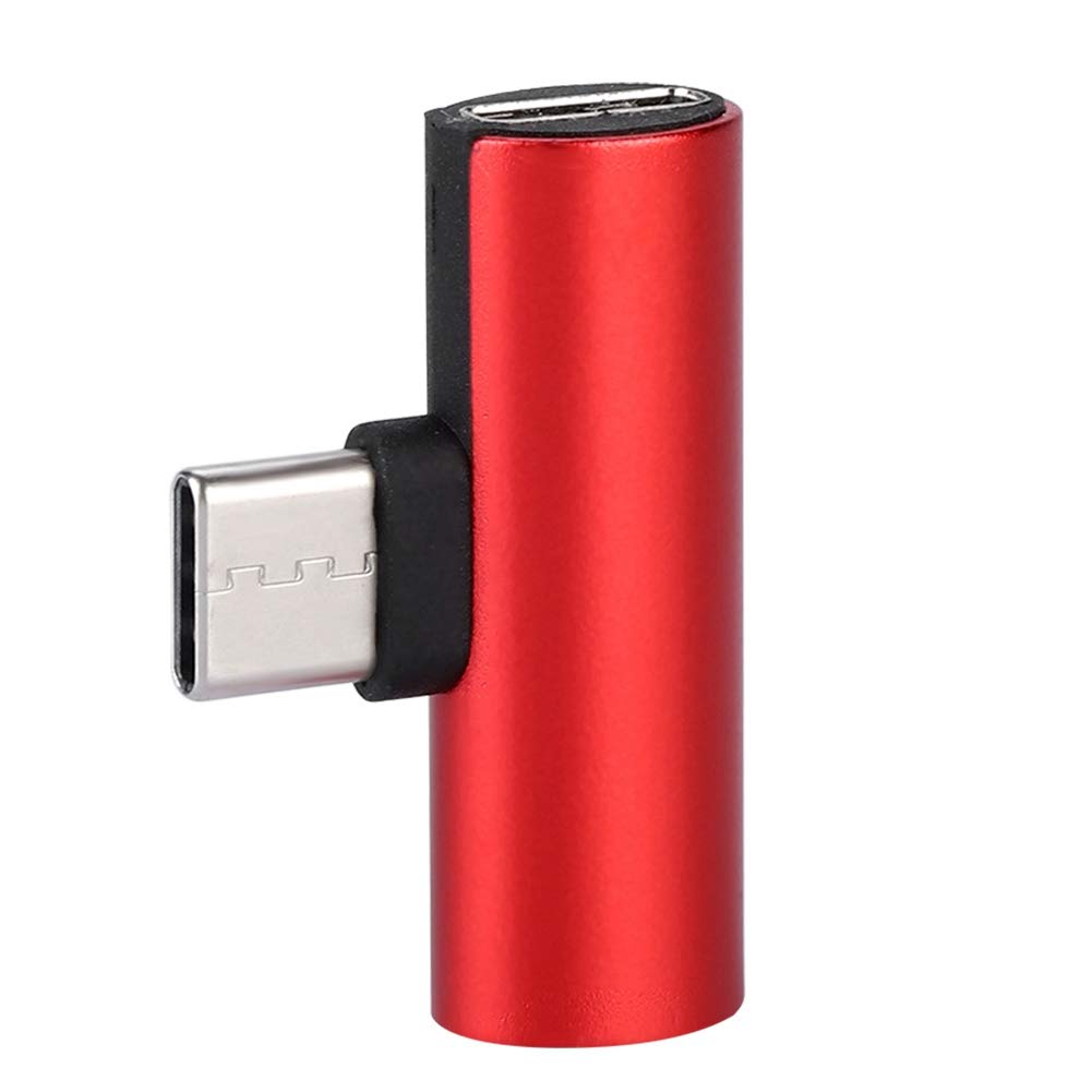 2-in-1 USB C Audio Cable Converter - Dual USB-C to USB-C & 3.5mm Headphone Jack Adapter (Red) for Smartphones, Laptops & Tablets - Perfect for Music, Gaming & Conference Calls