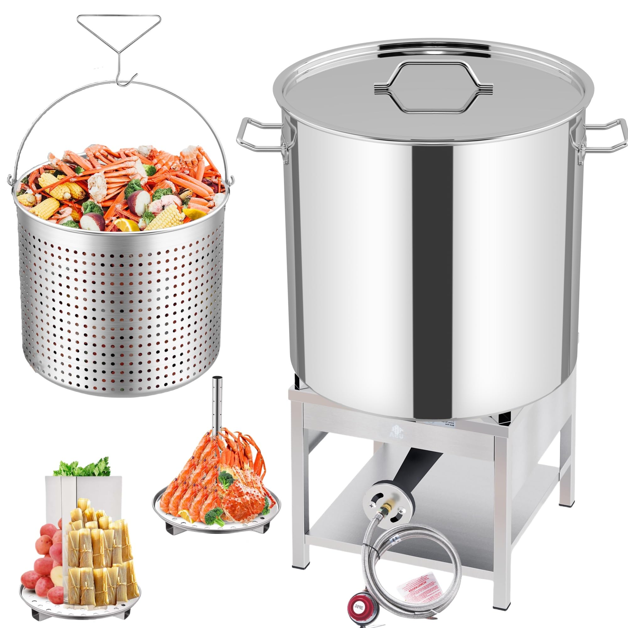ARC 100QT Stainless Steel Outdoor Cooking Pot with 200,000 BTU Propane Burner - Perfect for Seafood Boils, Crab Cooking, Lobster Steaming, Shrimp Boiling, Tamale Making & Turkey Frying | Heavy-Duty Commercial-Grade Pot with Basket for Backyard Parties, Camping & Large Gatherings