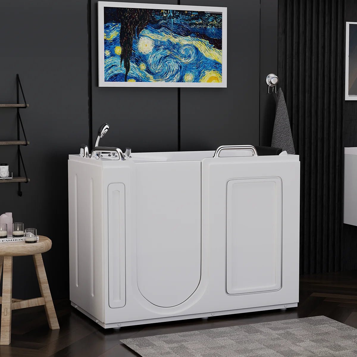 53 Inch Acrylic Walk-In Bathtub for Elderly & Disabled - Left Side Door Entry - Non-Slip Safety Tub for Accessible Bathing & Mobility Assistance