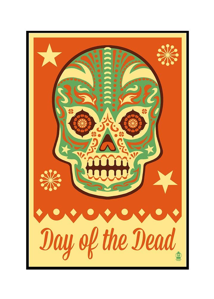 Day of the Dead Sugar Skull Mask Art Print - 24x36 Inch Framed Gallery Wrapped Canvas Wall Decor - Perfect for Halloween, Dia de los Muertos Celebrations & Gothic Home Decor