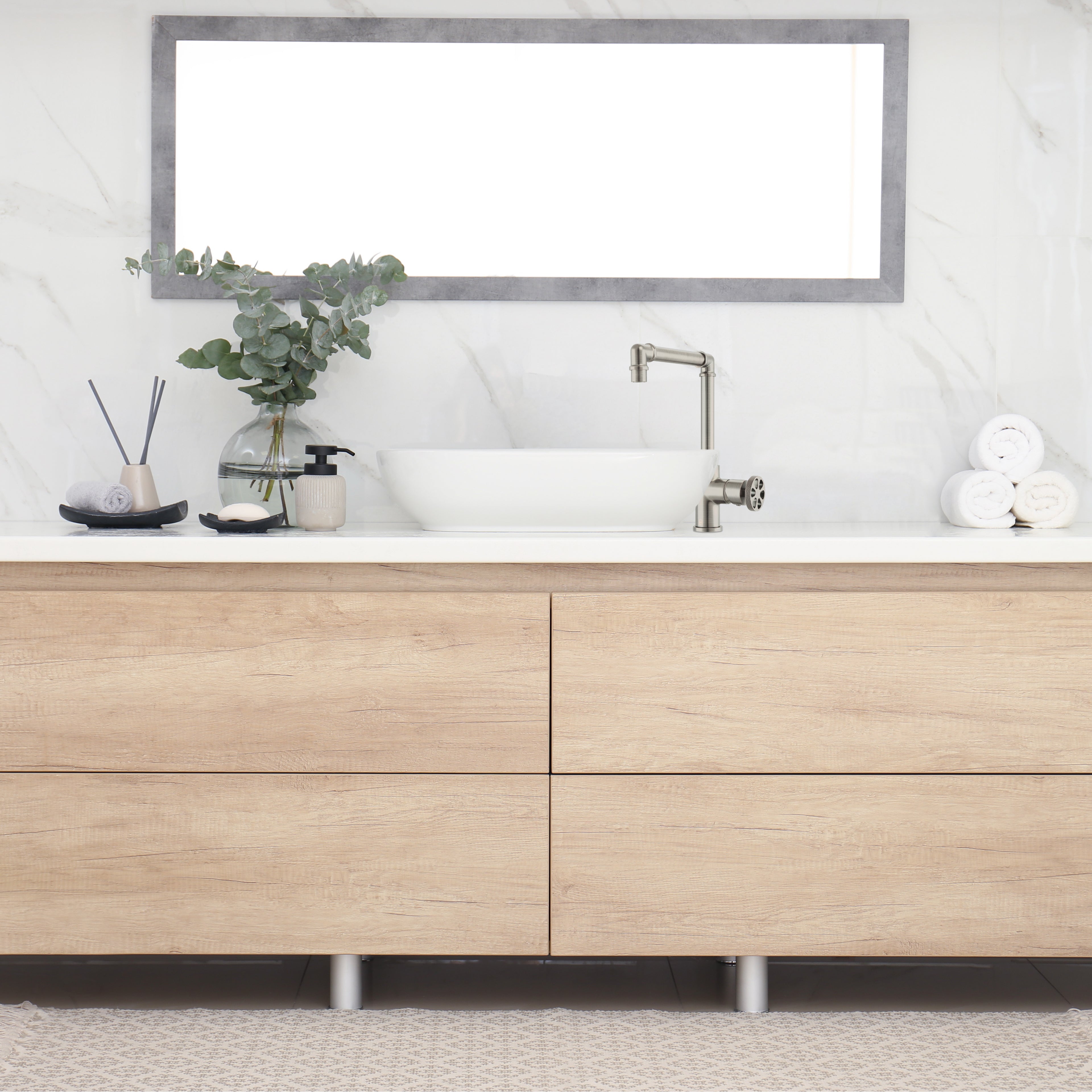 Ancona Urban Round Wheel Handle 1 Hole Bathroom Faucet in Brushed Nickel Finish - Modern Single Handle Bath Sink Faucet for Bathroom Vanity, Powder Room & Guest Bath Installation
