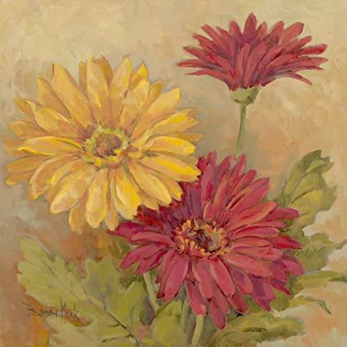 Barbara Mock Gerber Daisies II Accent Tile - Handcrafted Ceramic Wall Decor for Kitchen Backsplash, Bathroom & Living Room