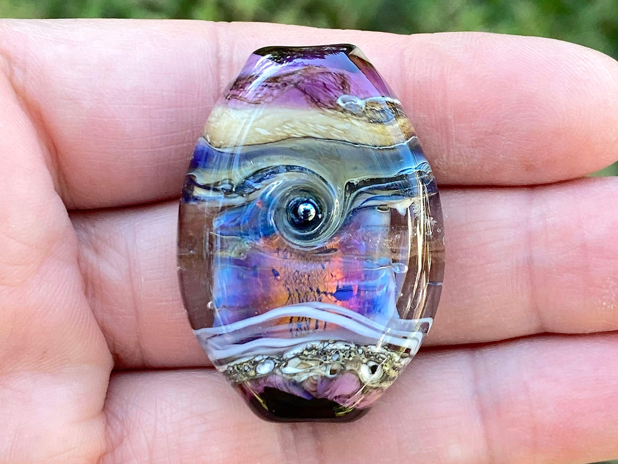 Natural Purple Fire Opal Organic Lampwork Focal Bead for Jewelry Making - Handmade Glass Bead for Necklaces, Bracelets & DIY Crafts (SRA) | Perfect for Boho, Hippie & Artisan Jewelry Designs