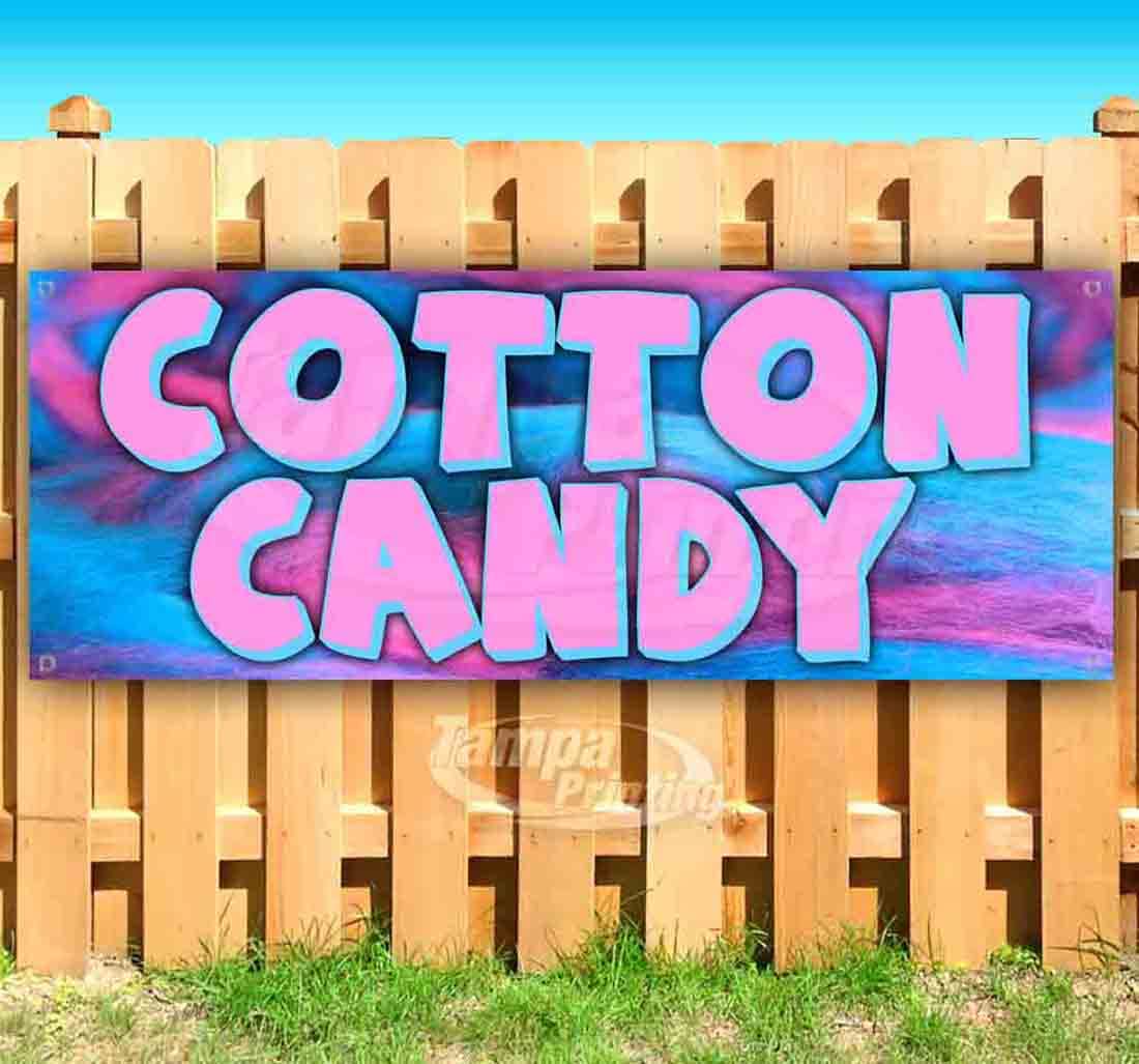 13 oz Heavy-Duty Vinyl Cotton Candy Banner - Single-Sided with Metal Grommets | Perfect for Birthday Parties, Carnivals & Sweet Shop Decorations