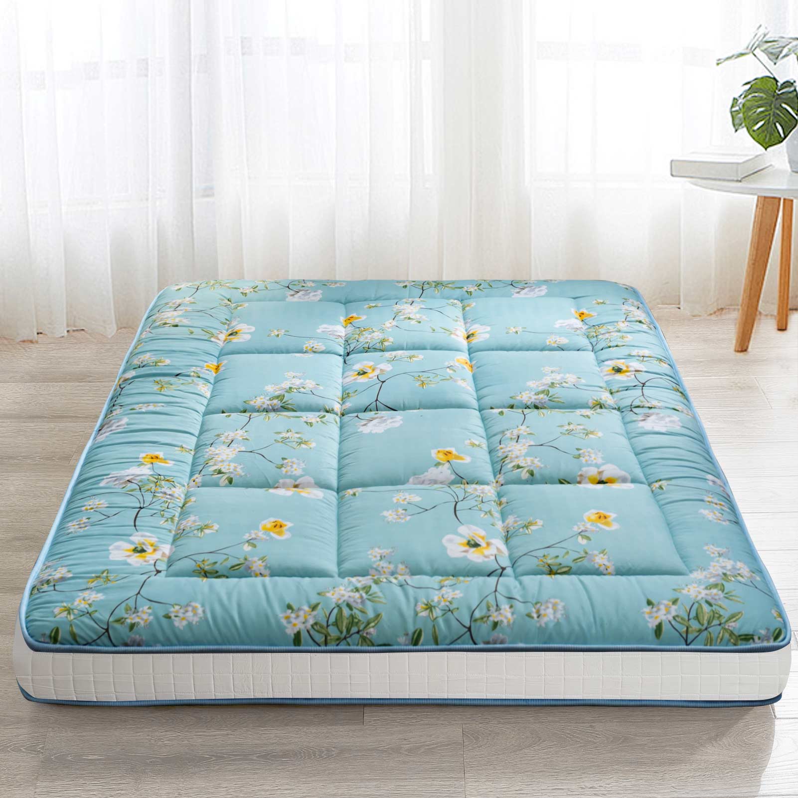 MAXYOYO Rustic Floral Korean Padded Japanese Futon Mattress - Quilted Bed Mattress Topper & Foldable Sleeping Pad for Guest Bed, Camping, Couch & Floor Lounging | Comfortable Home & Outdoor Use
