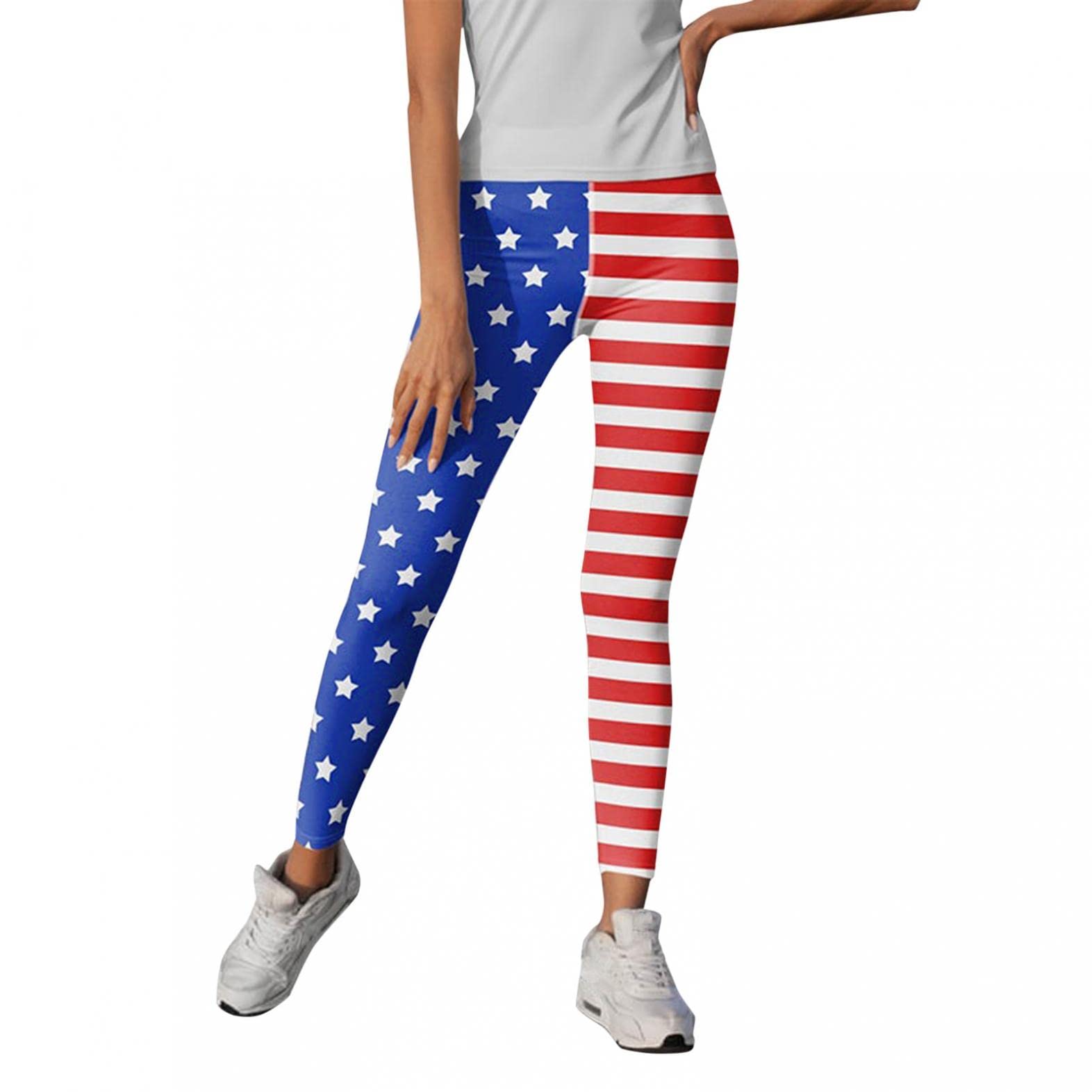 MIUERSA Women's American Flag Print High Waisted Yoga Pants - Tummy Control Workout Leggings for Gym, Running & 4th of July Outfits | Patriotic Capris for Fitness, Yoga & Casual Wear