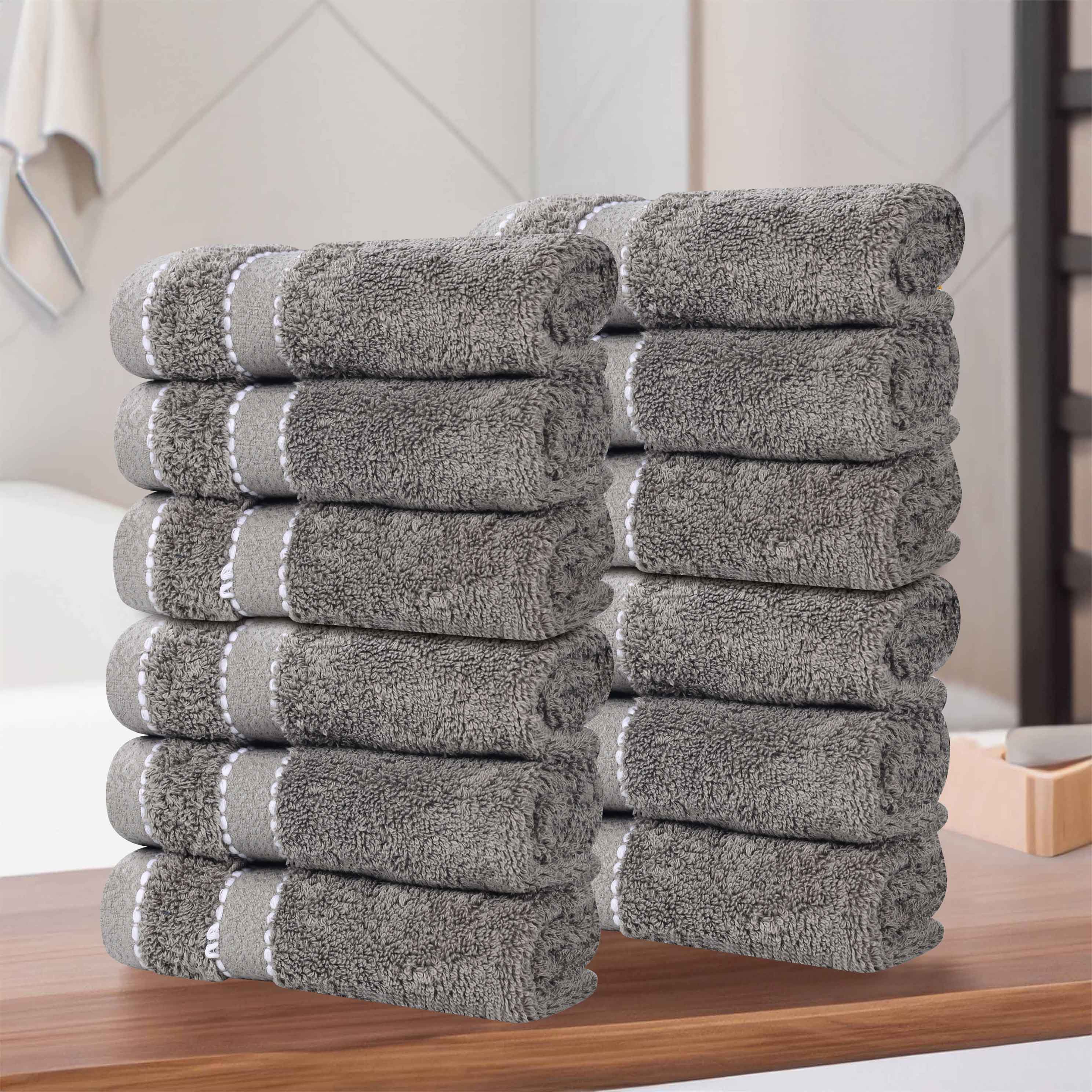 Premium Giza Cotton Dobby Face Towels - Set of 12 | Ultra Absorbent & Soft Egyptian Cotton | Spa, Gym & Travel Essentials | Made in Egypt