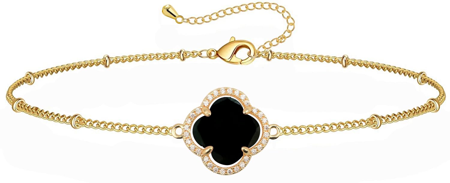 18K Gold Plated Lucky Clover Crystal Adjustable Bracelet for Women - Elegant Fashion Jewelry Gift for Birthday, Anniversary & Everyday Wear