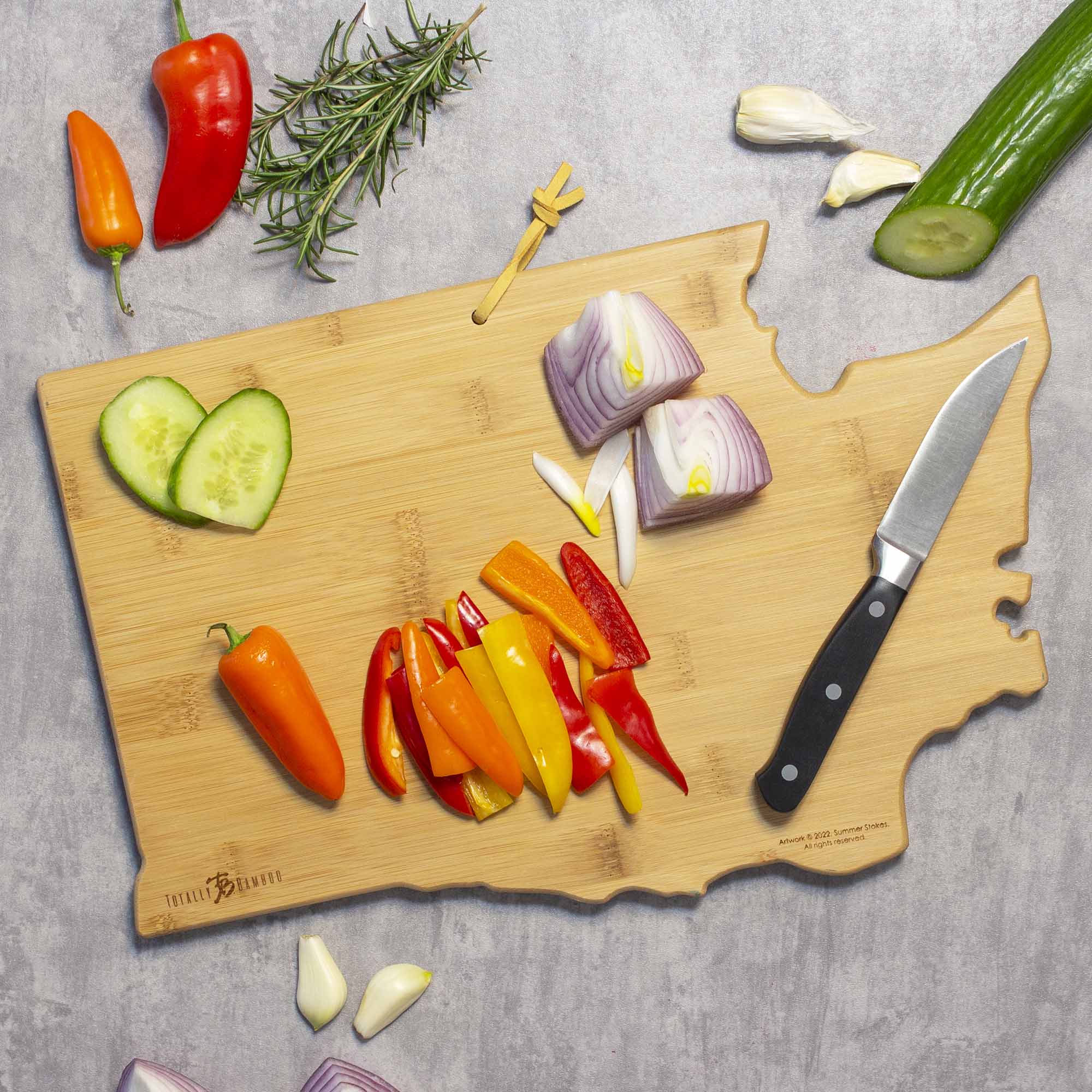 Premium Washington State Themed Cutting Board - Handcrafted Wooden Chopping Board with Summer Stokes Artwork - Perfect for Kitchen, Gift, and Home Decor