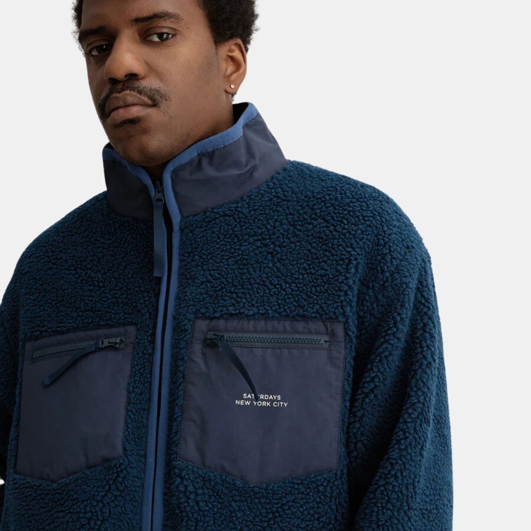 Boa Fleece Zip Blouson Jacket for Men & Women - Lightweight Warm Winter Coat (Blue) - Perfect for Outdoor Activities, Hiking, and Casual Wear