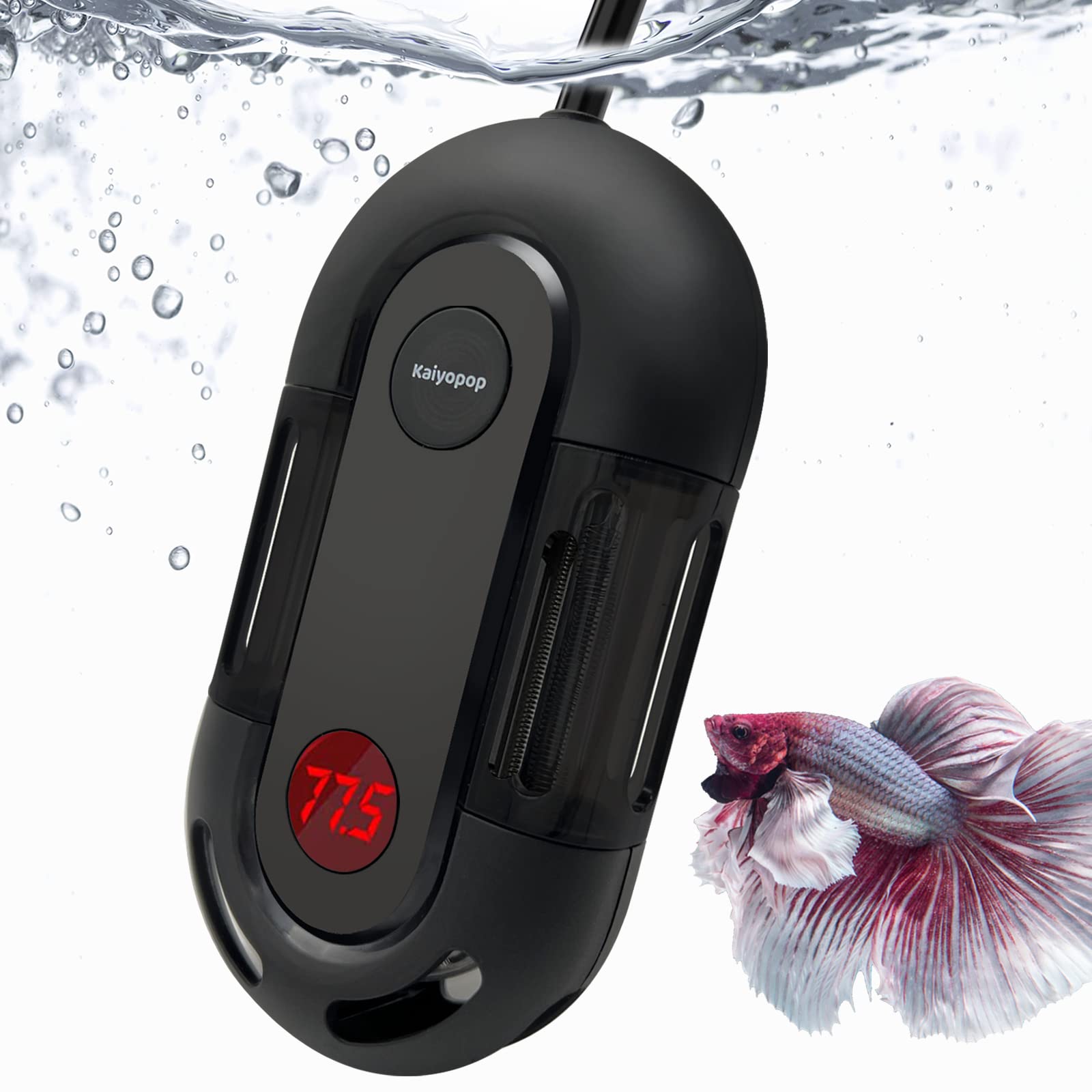 Kaiyopop 25W Mini Submersible Aquarium Heater with LED Temperature Display & External Controller - Ideal for Betta Fish Tanks, Turtle Tanks & Small Aquariums - Perfect for Home, Office & Classroom Use