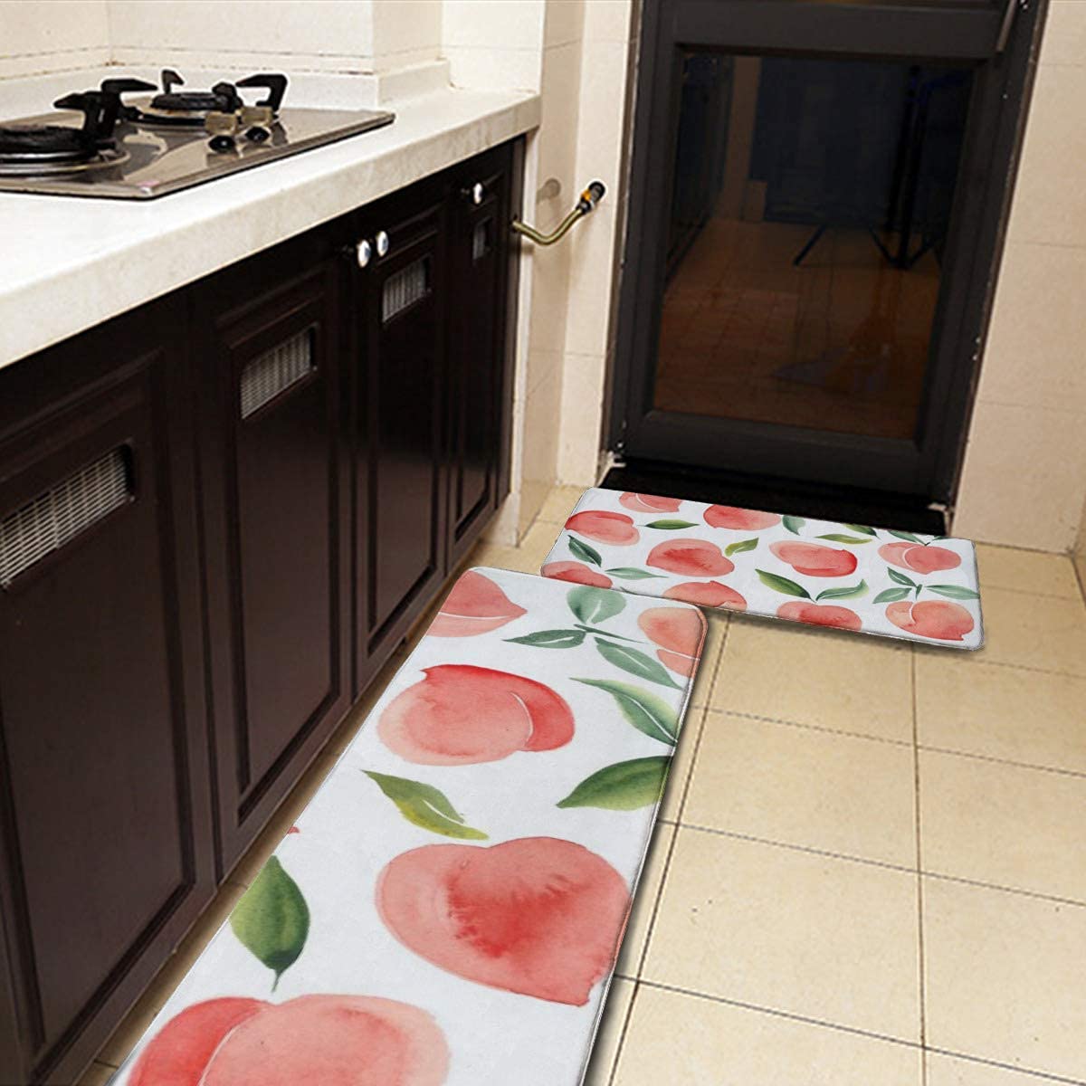 2 Pcs Non-Slip Kitchen Rug Set - Soft Flannel Washable Mats for Floor, Durable Anti-Skid Runner Rugs for Kitchen, Bathroom, Entryway (White, One Size) - Perfect for High Traffic Areas & Pet-Friendly Homes