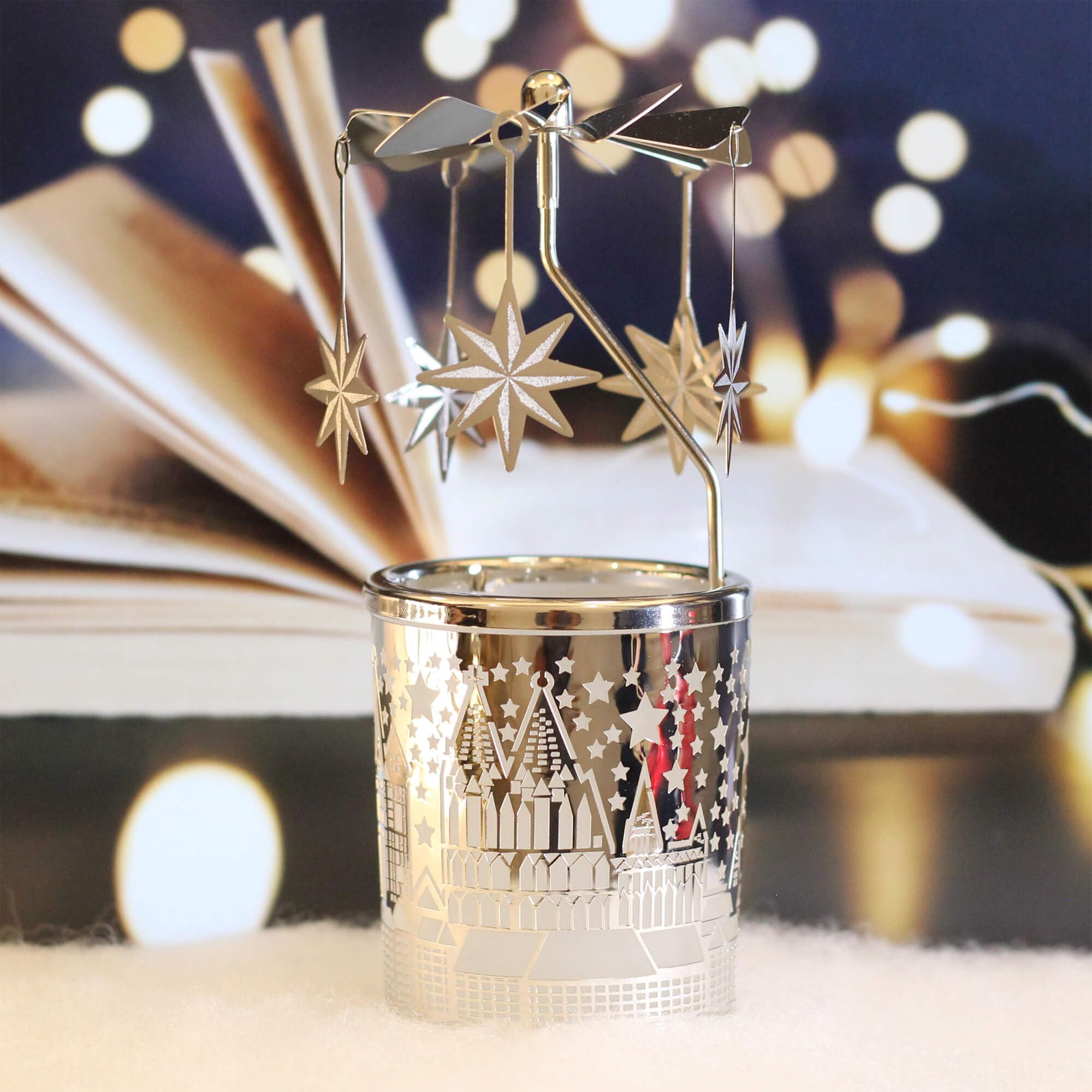 iLajao Metal Tealight Candle Carousel Holder - Rotary Spinning Christmas Decoration with Moravian Star Design for Holiday Tables, Valentine's & Easter Gifts | Perfect for Home Decor, Party Centerpieces & Festive Celebrations
