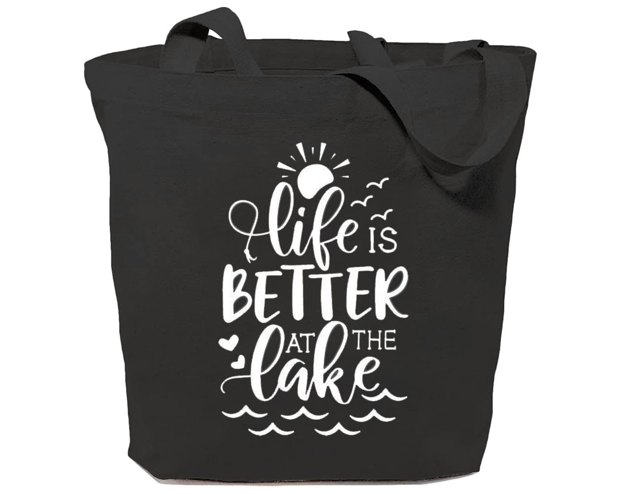 Stylish Reusable Canvas Tote Bag for Women - Eco-Friendly Grocery Shopping Shoulder Bag with 'Life Better at The Lake' Design, Perfect Gift for Girls & Best Friend | Great for Beach Trips, Farmers Market & Daily Errands