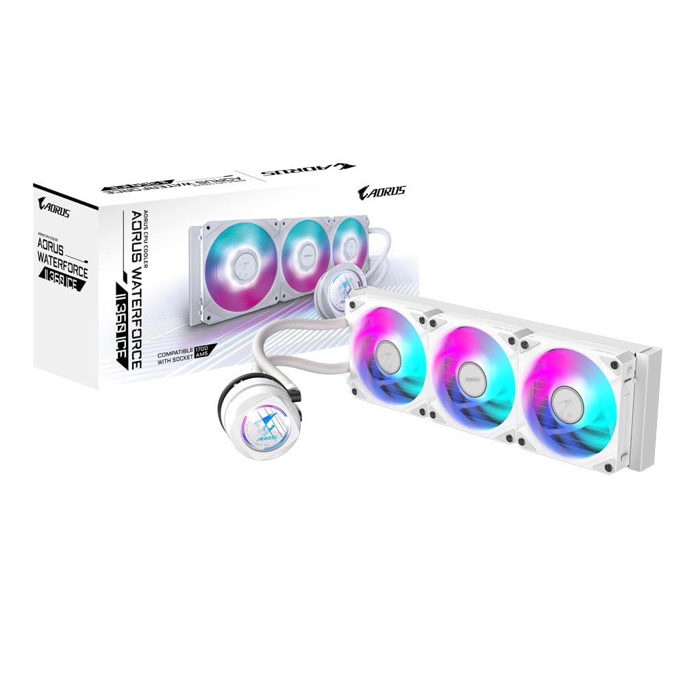GIGABYTE AORUS WATERFORCE II 360 AIO Liquid CPU Cooler with 3 ARGB 120mm Fans - Intel LGA 1851 & AMD AM5 Compatible - Sliding Interlocking Mechanism & Daisy-Chain for Easy Installation - Perfect for Gaming PC Builds and High-Performance Workstations