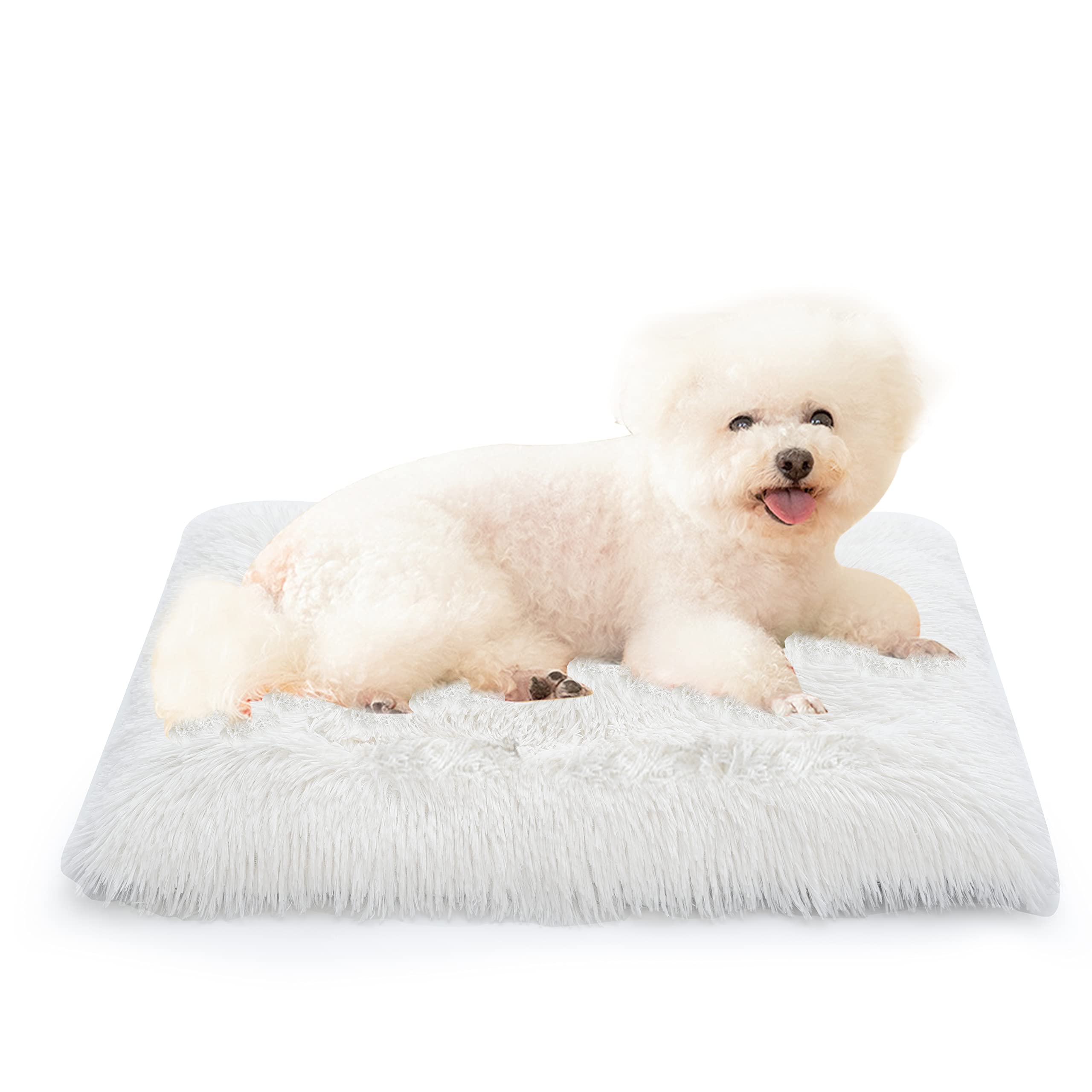 Gavenia Orthopedic Dog Bed for Medium & Large Dogs - Plush Washable Pet Crate Mat with Anti-Slip Bottom, Calming Anxiety Relief Bed for Dogs & Cats (24x18x3 Inches, White) - Perfect for Crates, Kennels & Home Use
