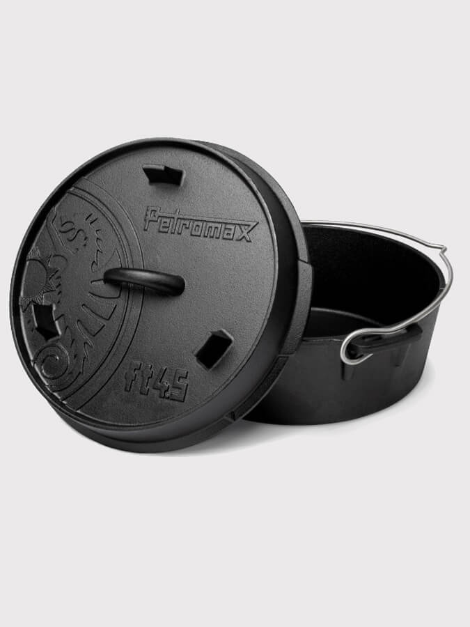 Petromax Dutch Oven Cast Iron Cookware - 6 Quart Enameled Camping & Outdoor Cooking Pot for Baking, Stewing & Braising - Perfect for Campfires, Backpacking & Home Kitchen Use