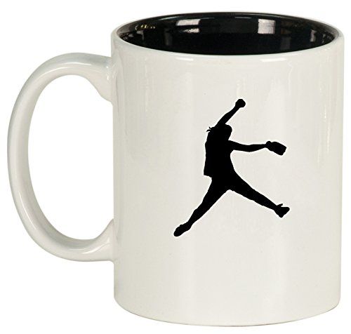 Premium Ceramic Coffee & Tea Mug for Women - Softball Pitcher Design (White) - Perfect Gift for Female Athletes, Coaches & Softball Fans