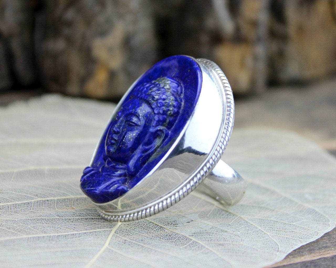 Hand Carved Lapis Lazuli Buddha Ring - Size 9.5 - Spiritual Jewelry for Meditation & Yoga - Unique Buddhist Gift for Men & Women