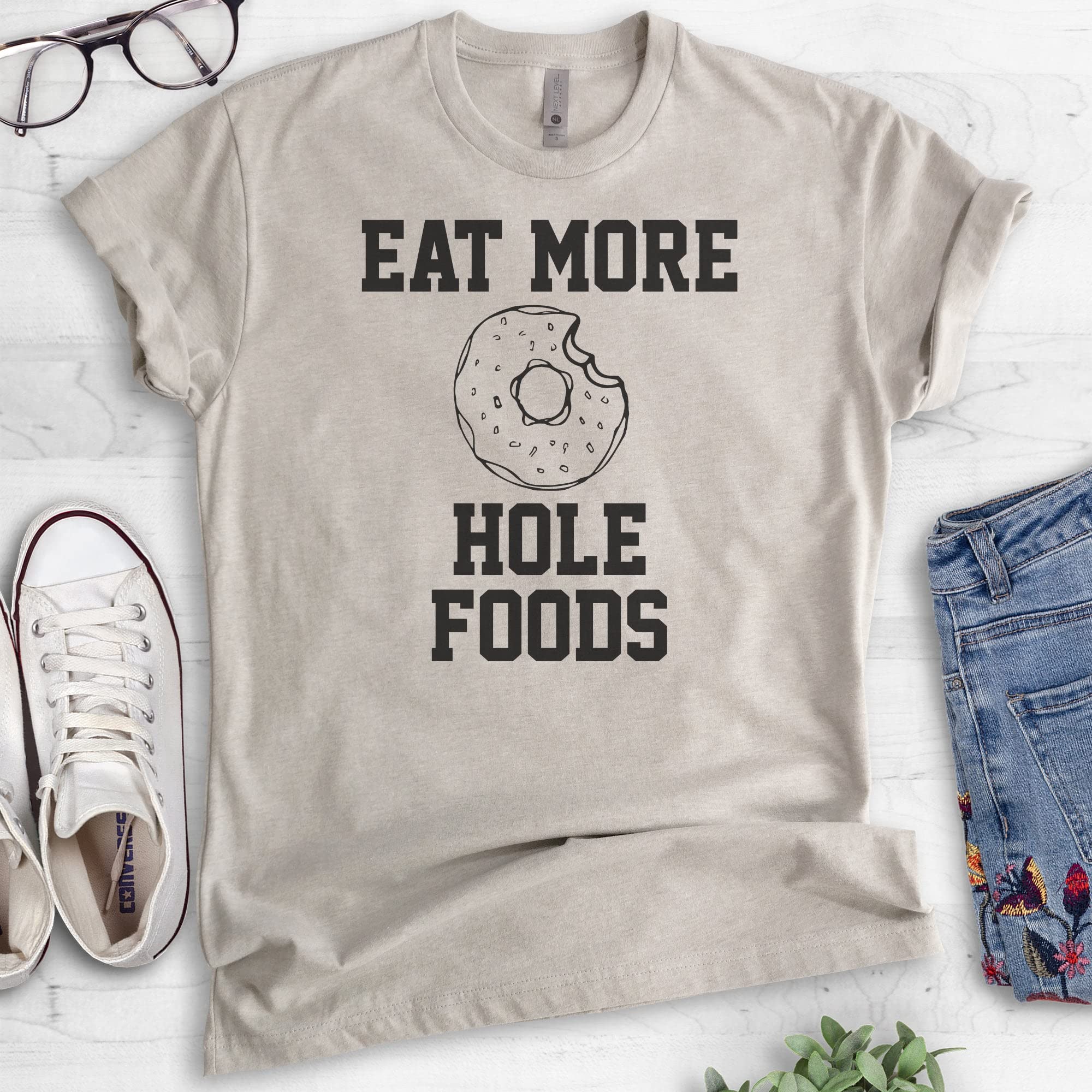 Eat More Hole Foods T-Shirt - Funny Donut & Pastry Pun Graphic Tee for Men & Women | Unisex Cotton Casual Shirt for Baking Enthusiasts & Dessert Lovers