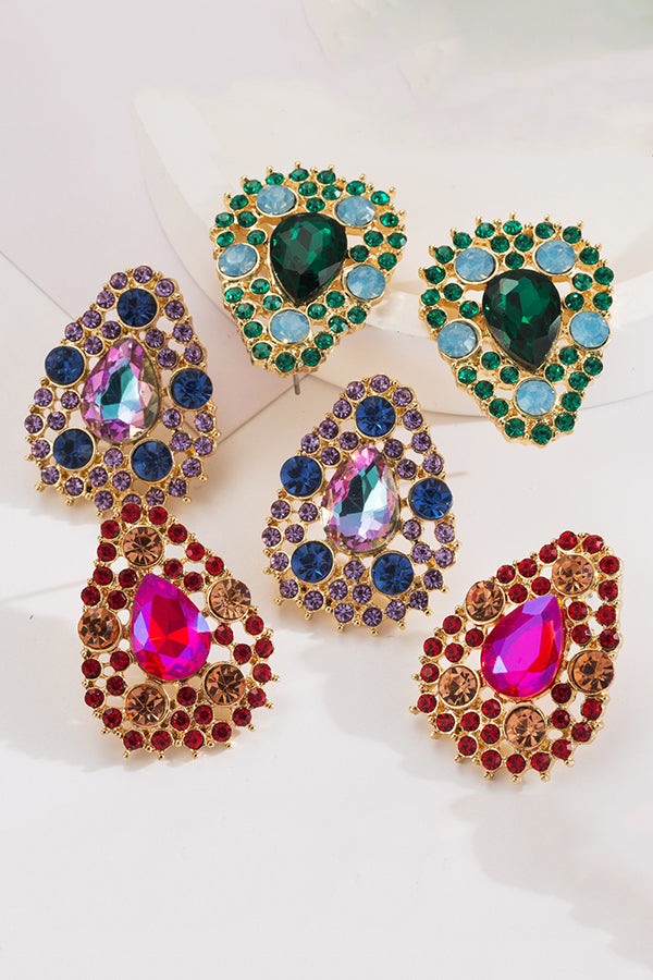 Vintage Alloy Teardrop Diamond Stud Earrings for Women - Elegant Dangle Jewelry for Parties, Weddings & Special Occasions